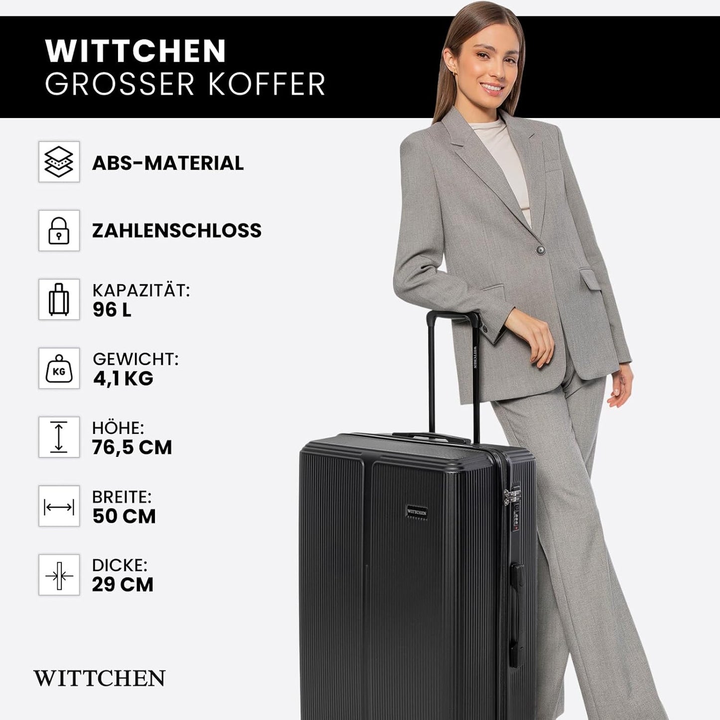 Hartschalen-Trolley, Schwarz Grosser Koffer - XL