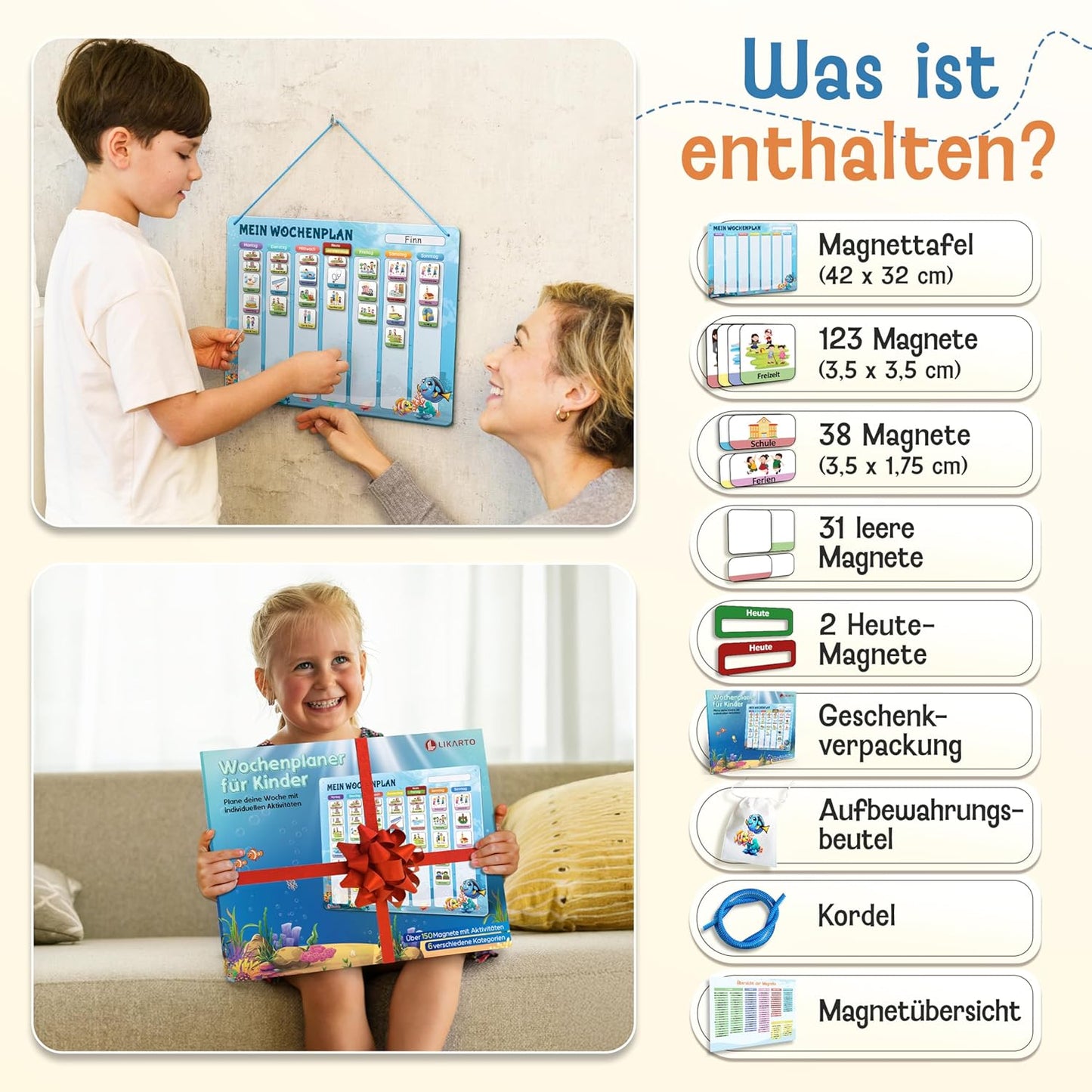 Wochenplaner und Magnettafel für Kinder, Blau Wochenplan