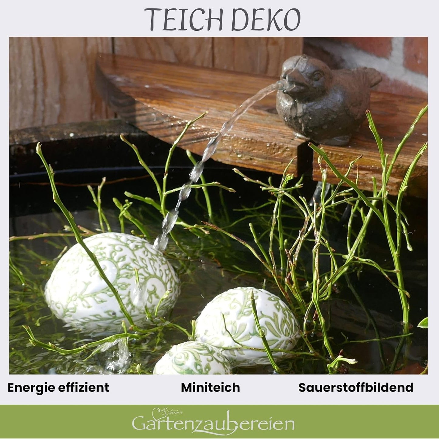 Wasserspeier Spatz mit Solar-Pumpe Teichdeko