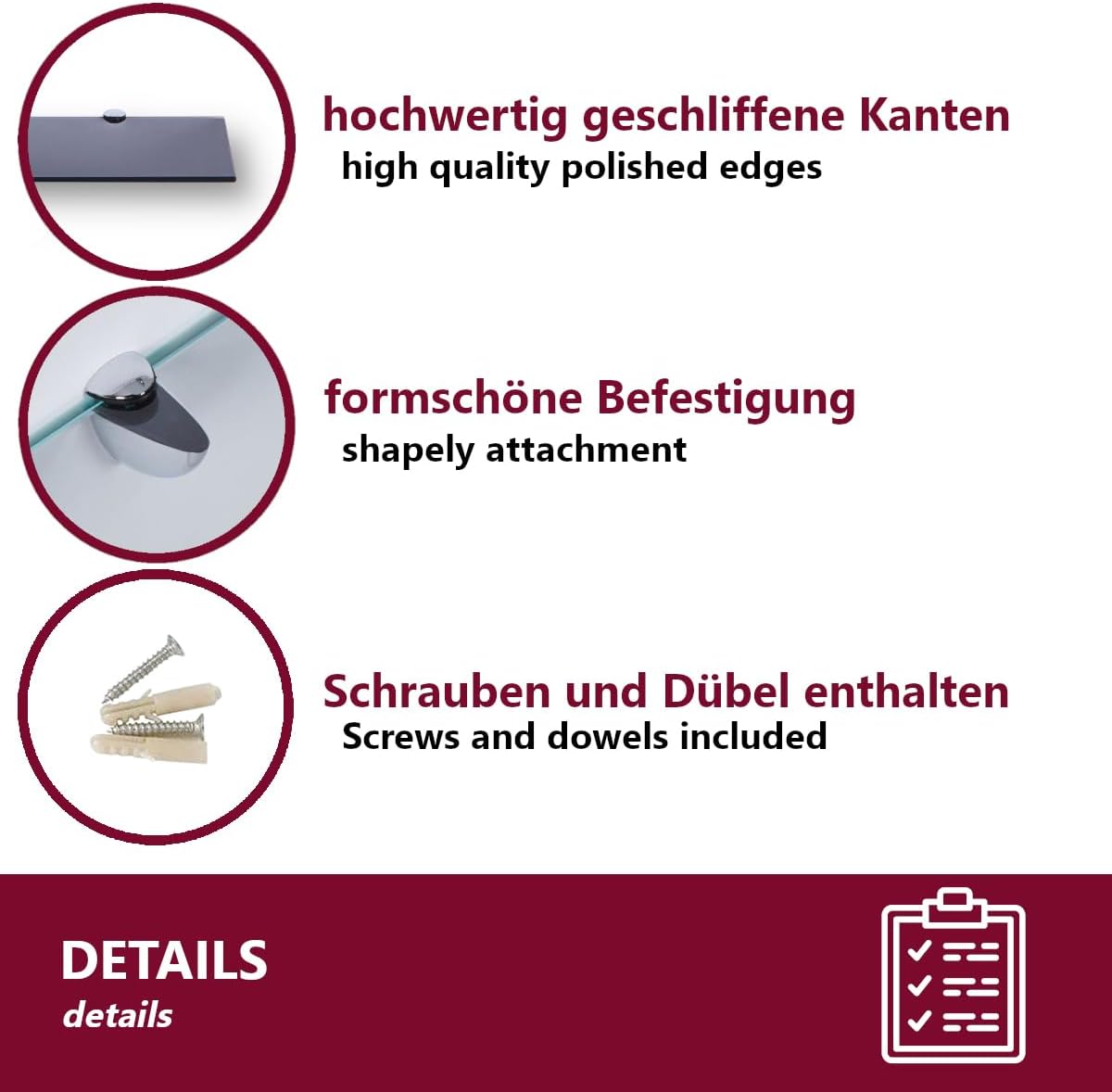 Glasregal mit Sicherheitsglas und Halterung (60x13 cm), 60 cm Schwarz