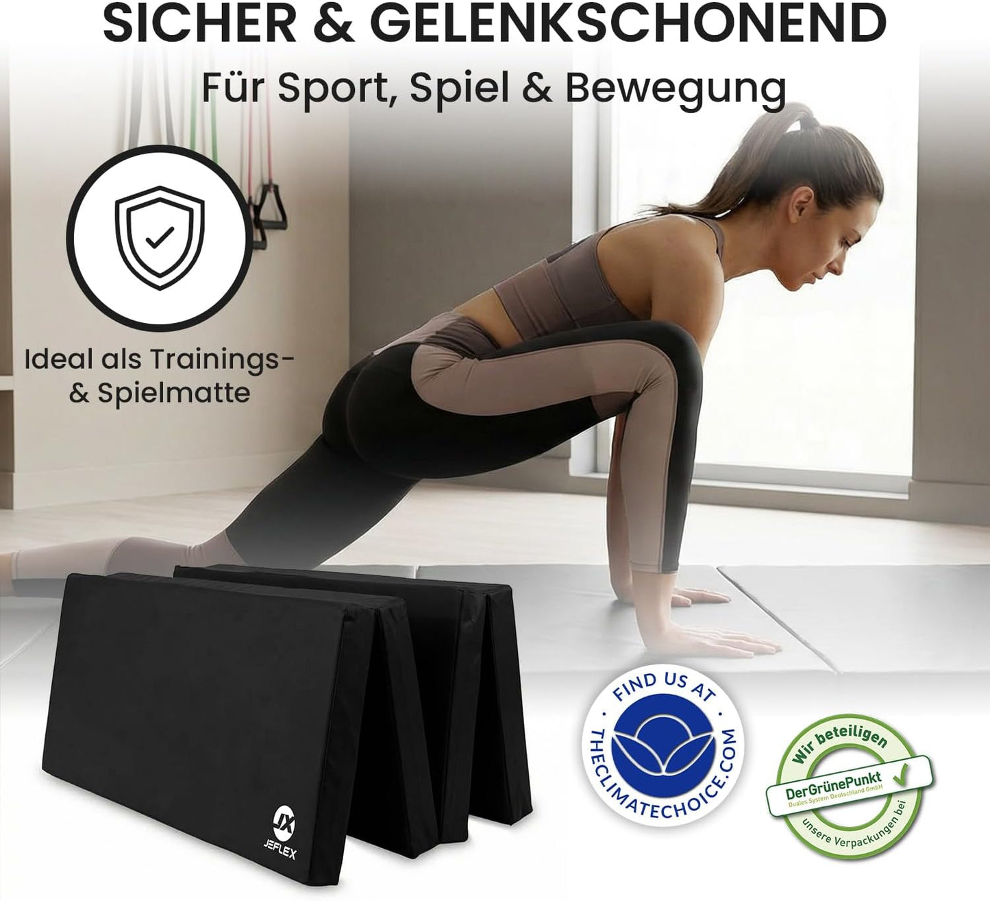 Klappbare Weichboden- und Turnmatte 200 x 100 x 8 cm, Schwarz