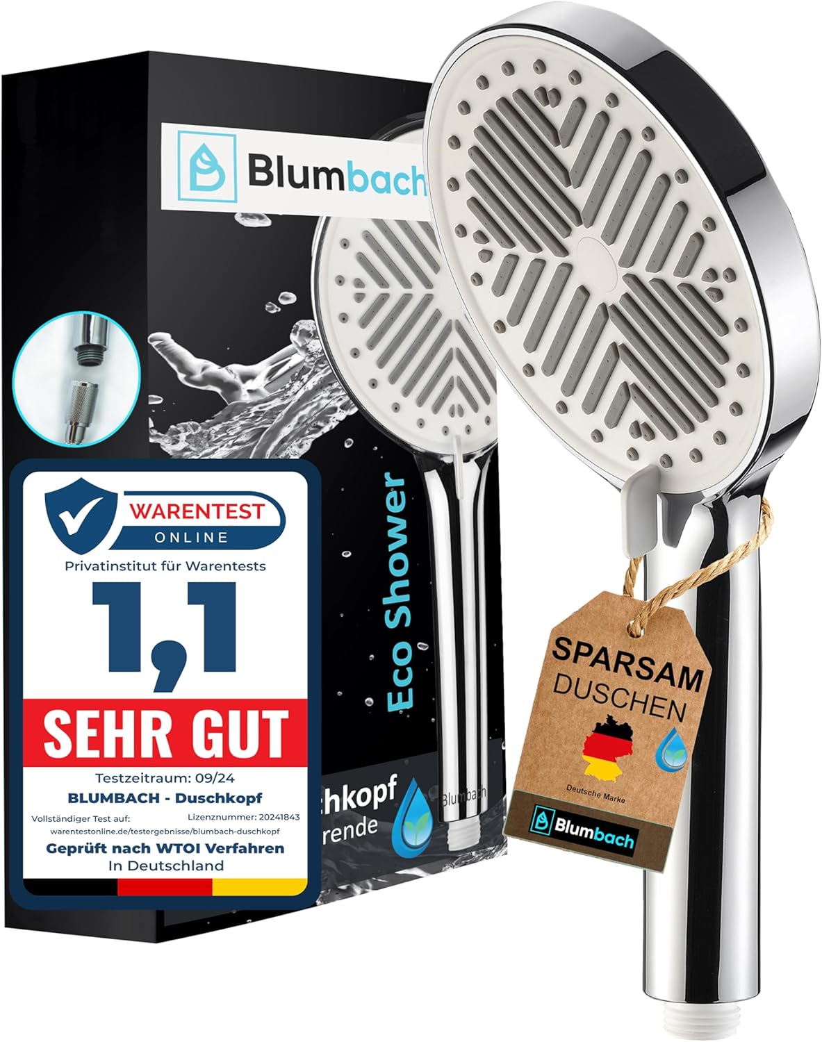 Wassersparender Duschkopf, 6L/Min. 3 Strahlarten / Sparduschkopf