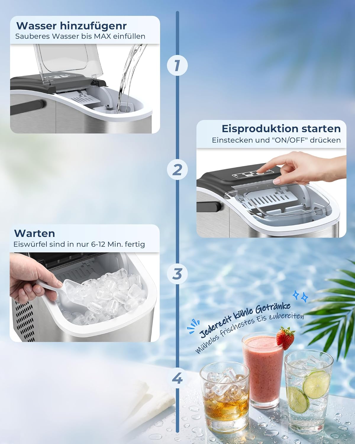 Eiswürfelmaschine mit Selbstreinigung, Edelstahl