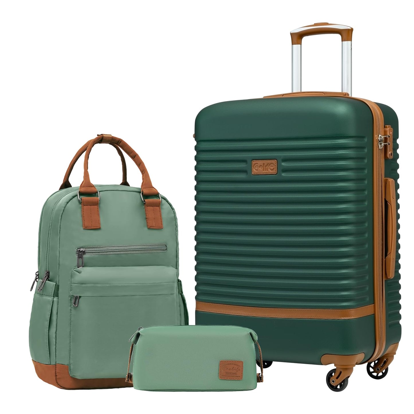 Koffer-Trolley-Set mit TSA-Schloss (3-teilig), Mittlerer Koffer-Set 3tlg Dunkelgrün/Braun