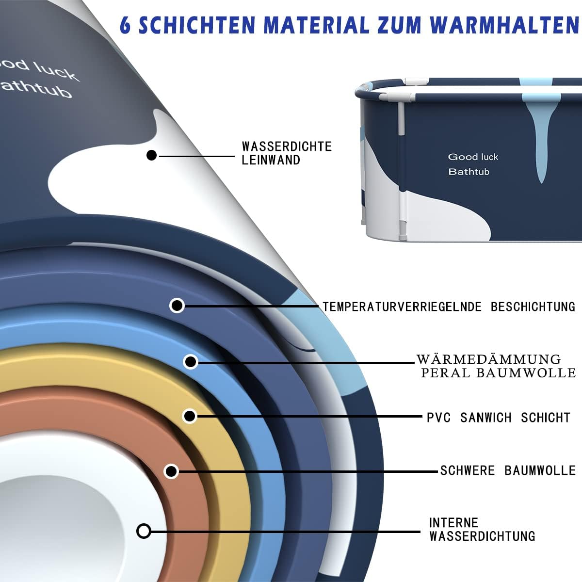 Faltbare Badewanne (140cm), Milch Stil mit Metallrahmen