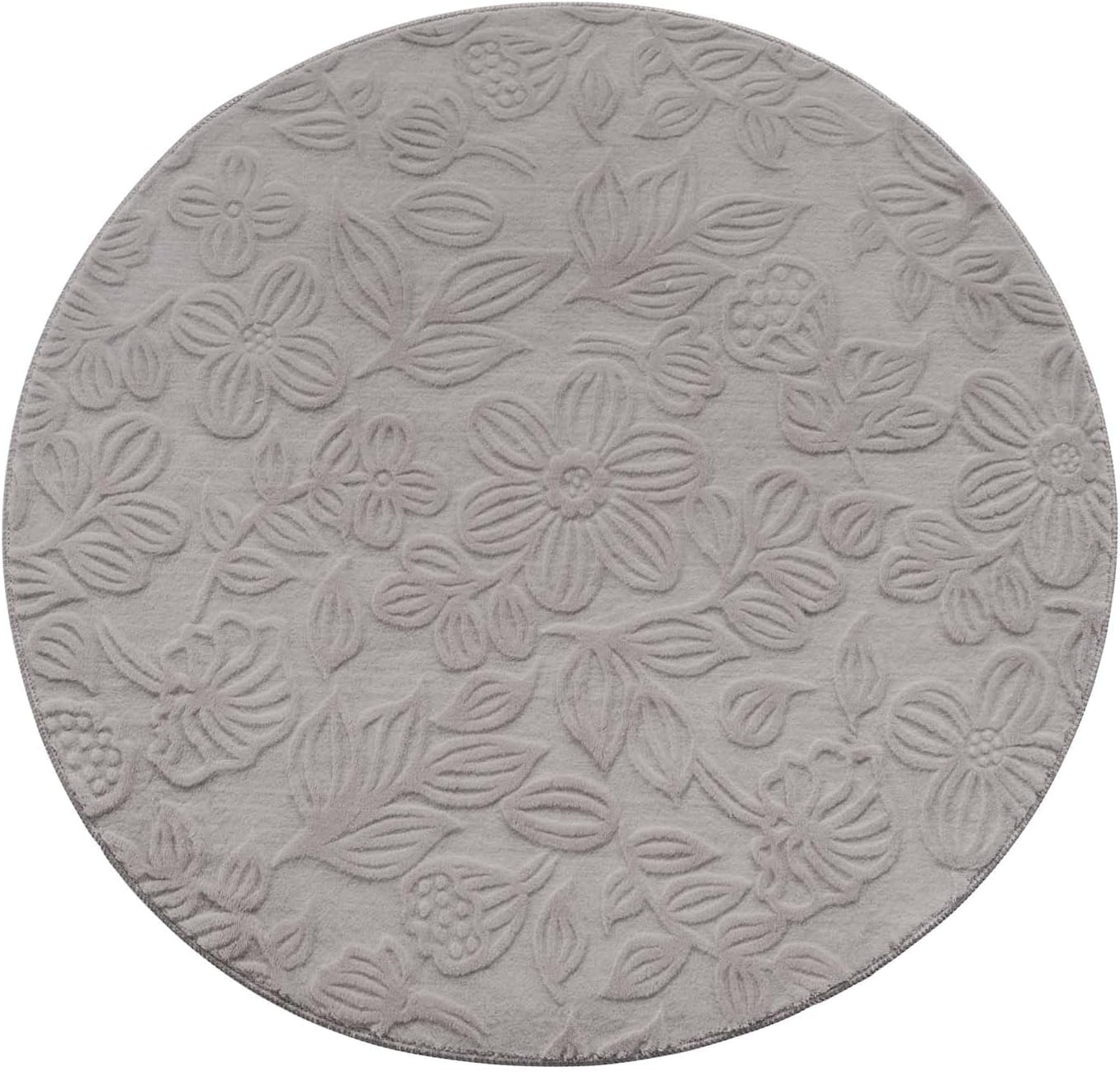 Runder Badematte, rutschfest, Grau Floral 120 cm (Rund)