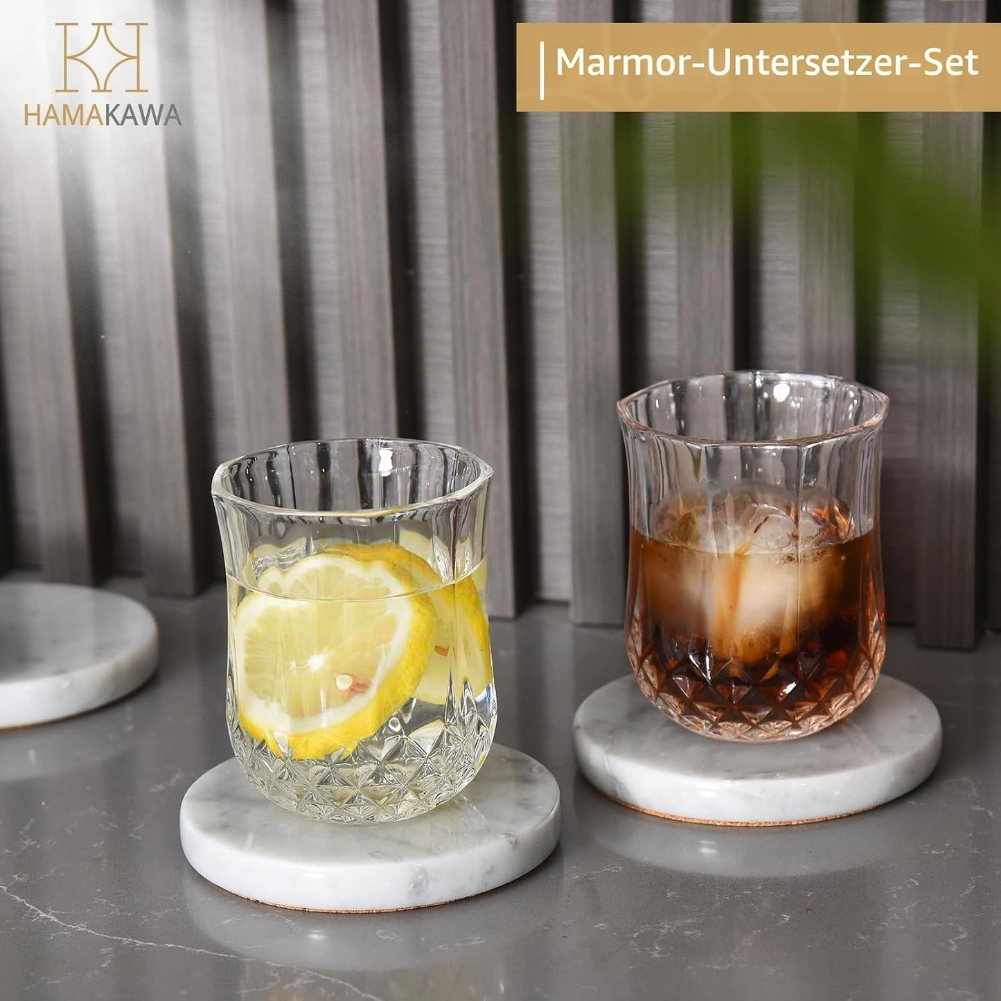 4er-Set Untersetzer für Getränke, 10 cm - Rund Carrara-weiss