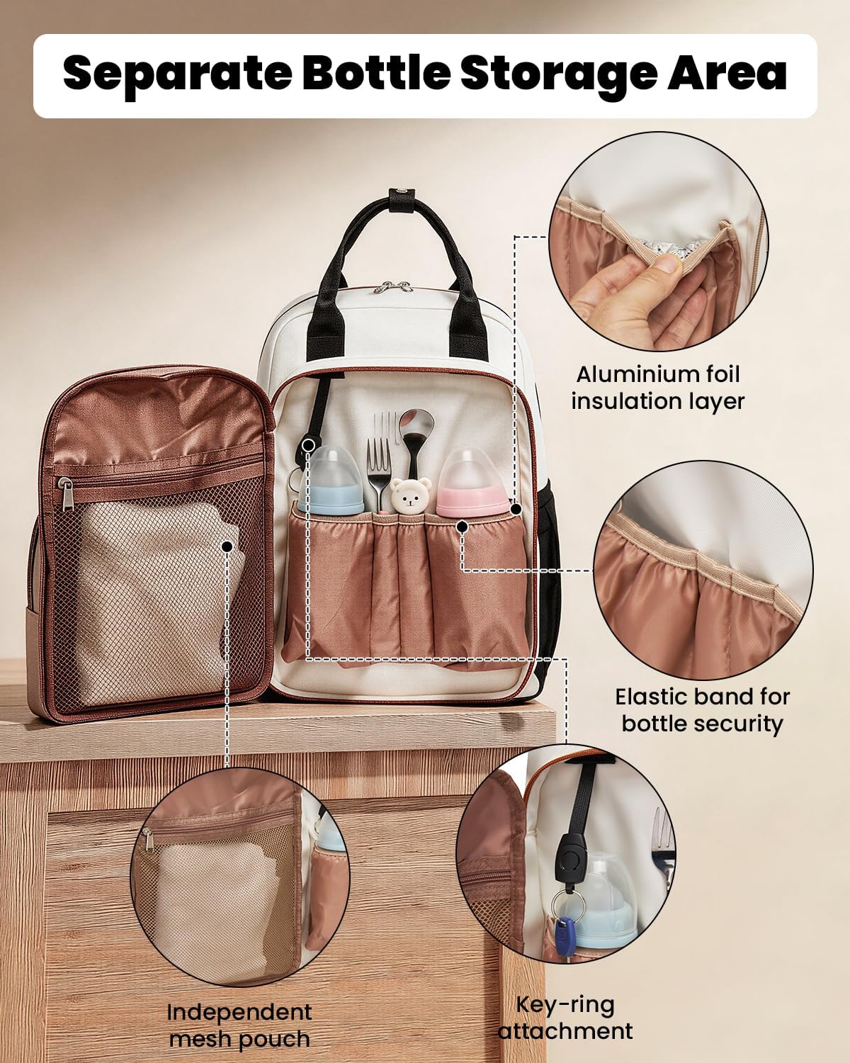 Wickelrucksack mit Kinderwagengurten, Schwarz&beige