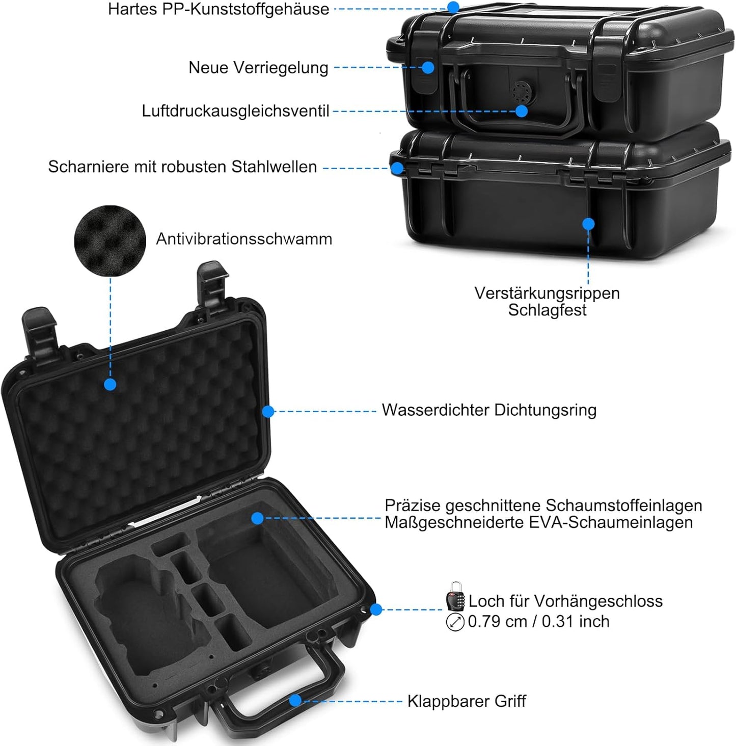 Wasserdichte Drohnen-Tragetasche für DJI Mini 2/2 SE, Eva-schaumfarbe - Schwarz