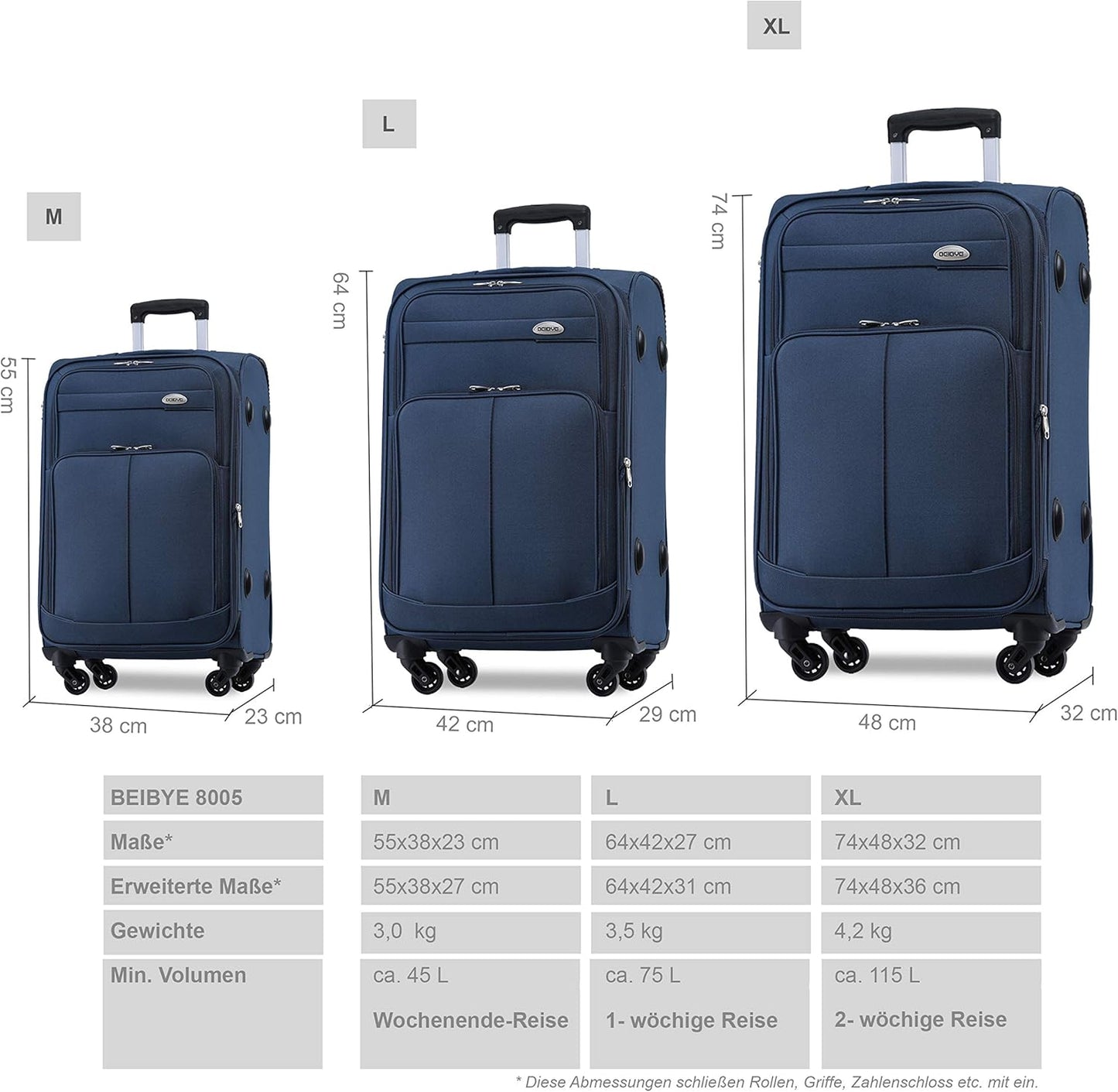 Leichter Stoffkoffer, Blau XL-Grosser Koffer-74cm