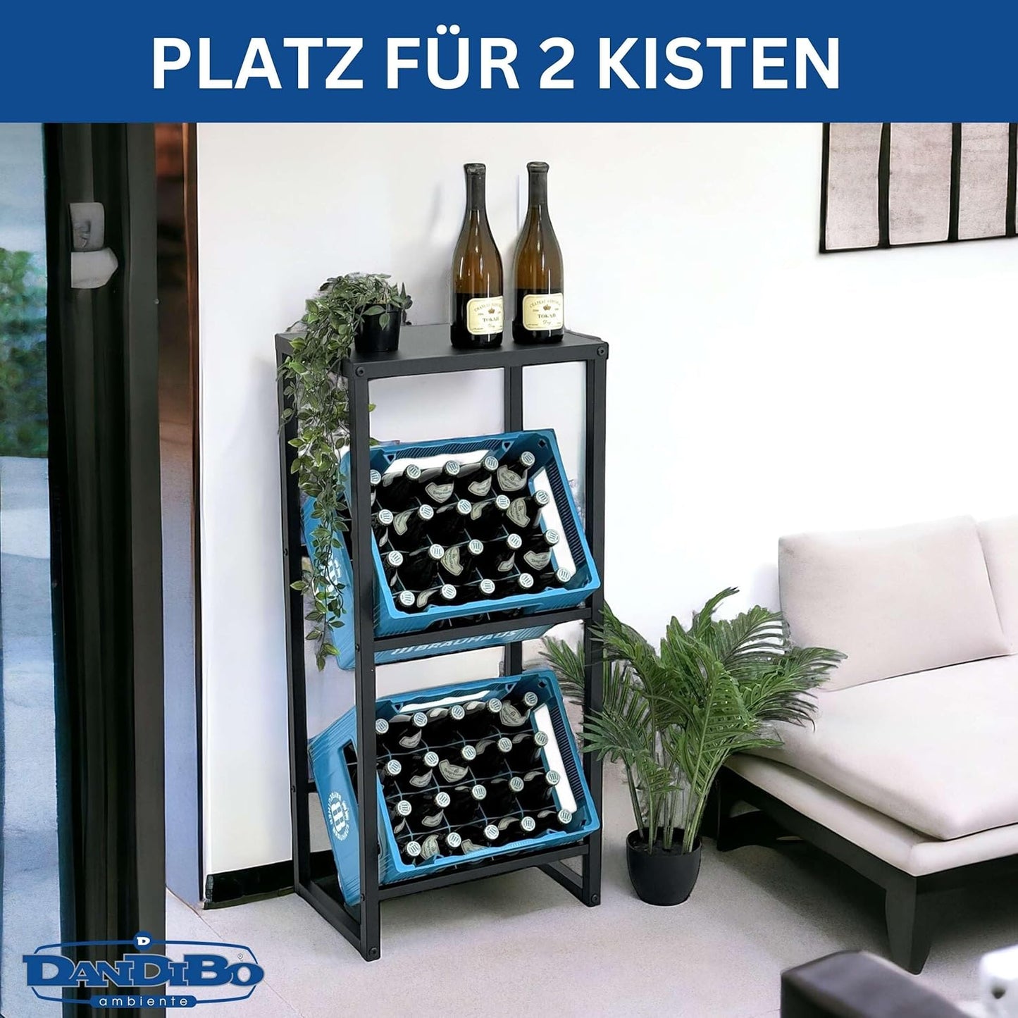 Getränkekistenregal mit Ablage für 2 Kisten, 2 Kisten Breite 47 cm