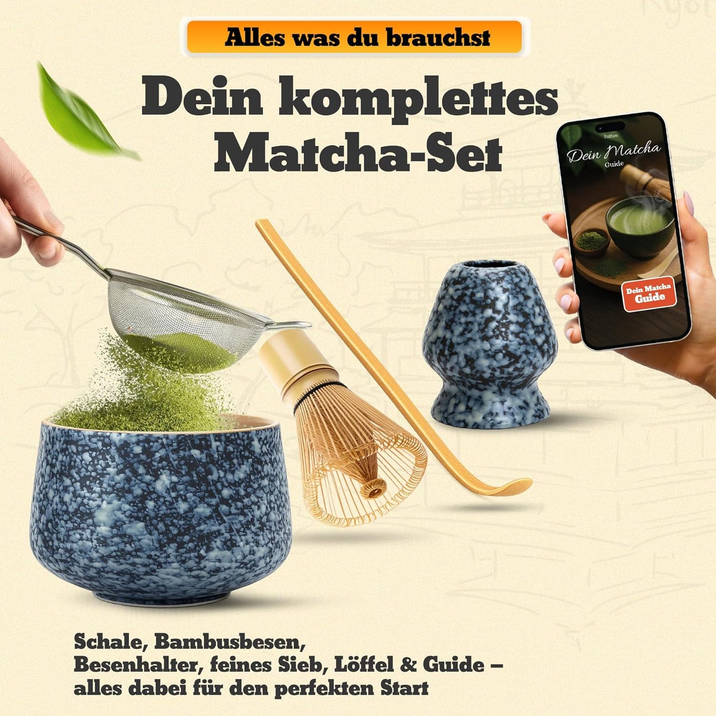 4-teiliges Matcha-Tee-Set, Schwarz