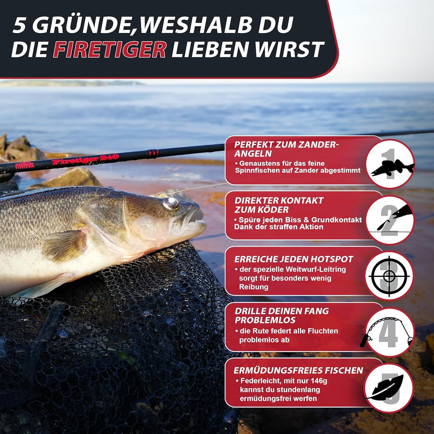 Firetiger Spinnrute, 2,7m 15-35g Rute