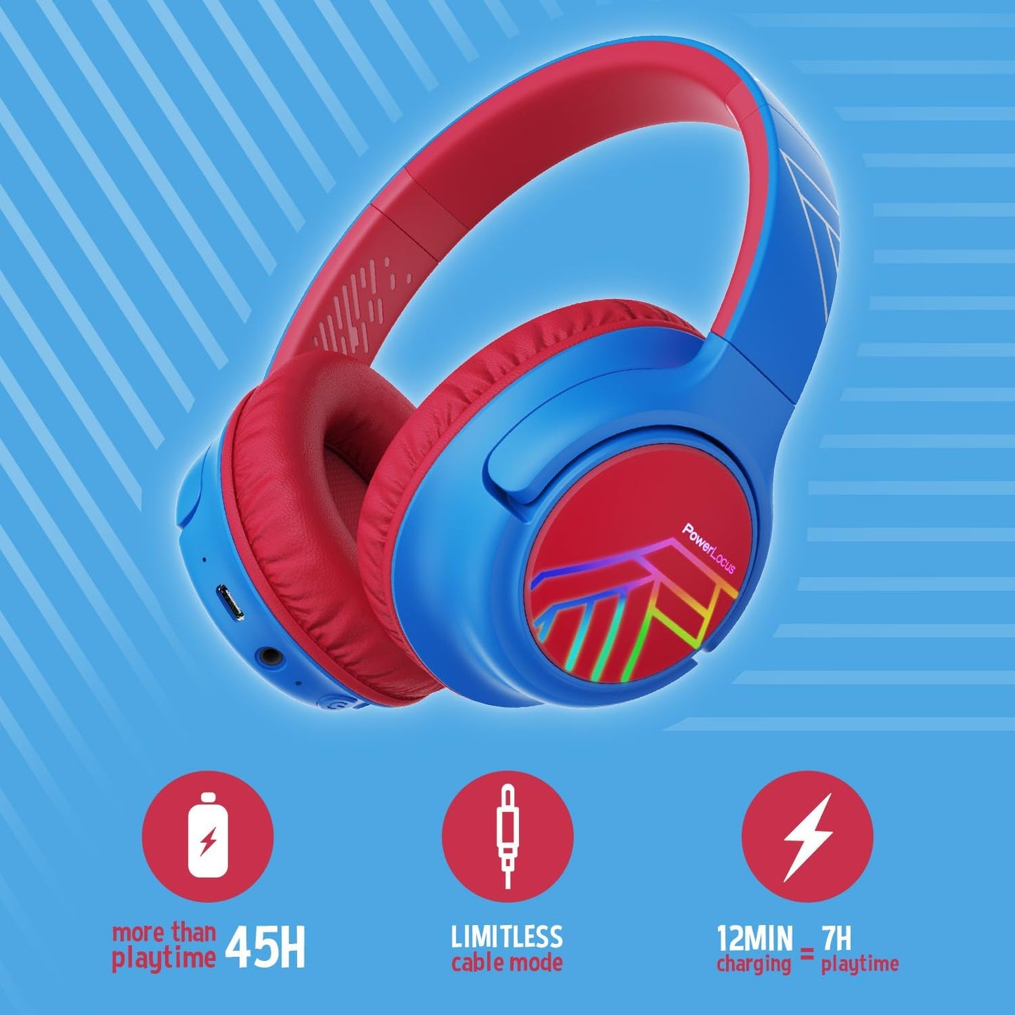 Bobo Bluetooth-Kopfhörer für Kinder, Blau/Rot