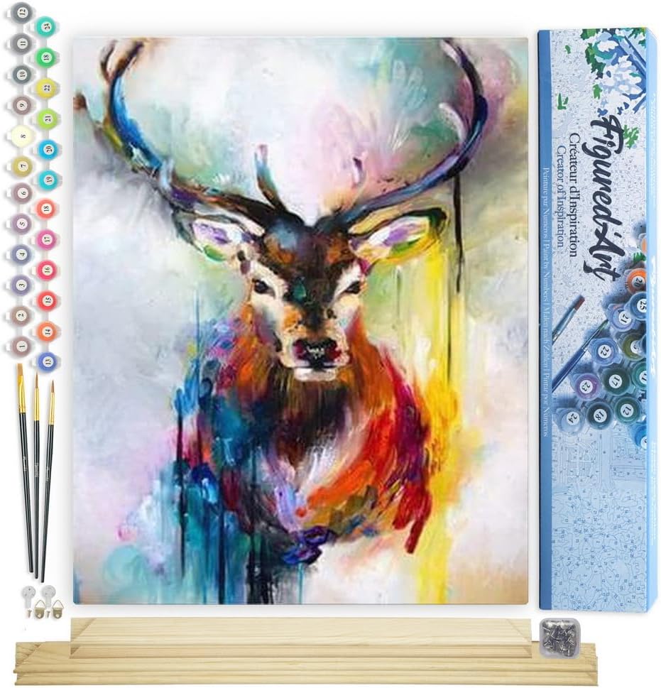 Malen Nach Zahlen Set Hirsch, Portrait bunter Hirsch 40x50cm Mit Keilrahmen (nicht gespannt)