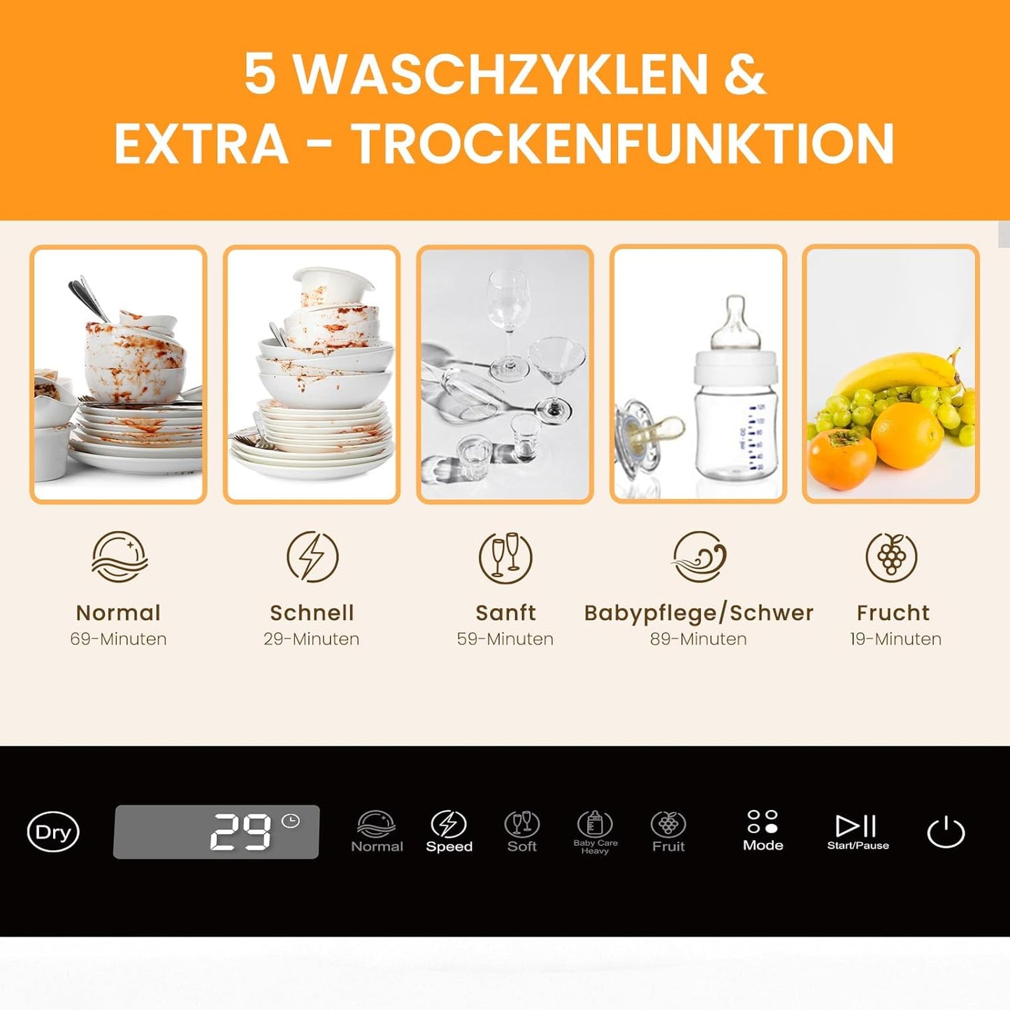 Mini Tischgeschirrspüler mit 6 Programmen und Wassertank, White