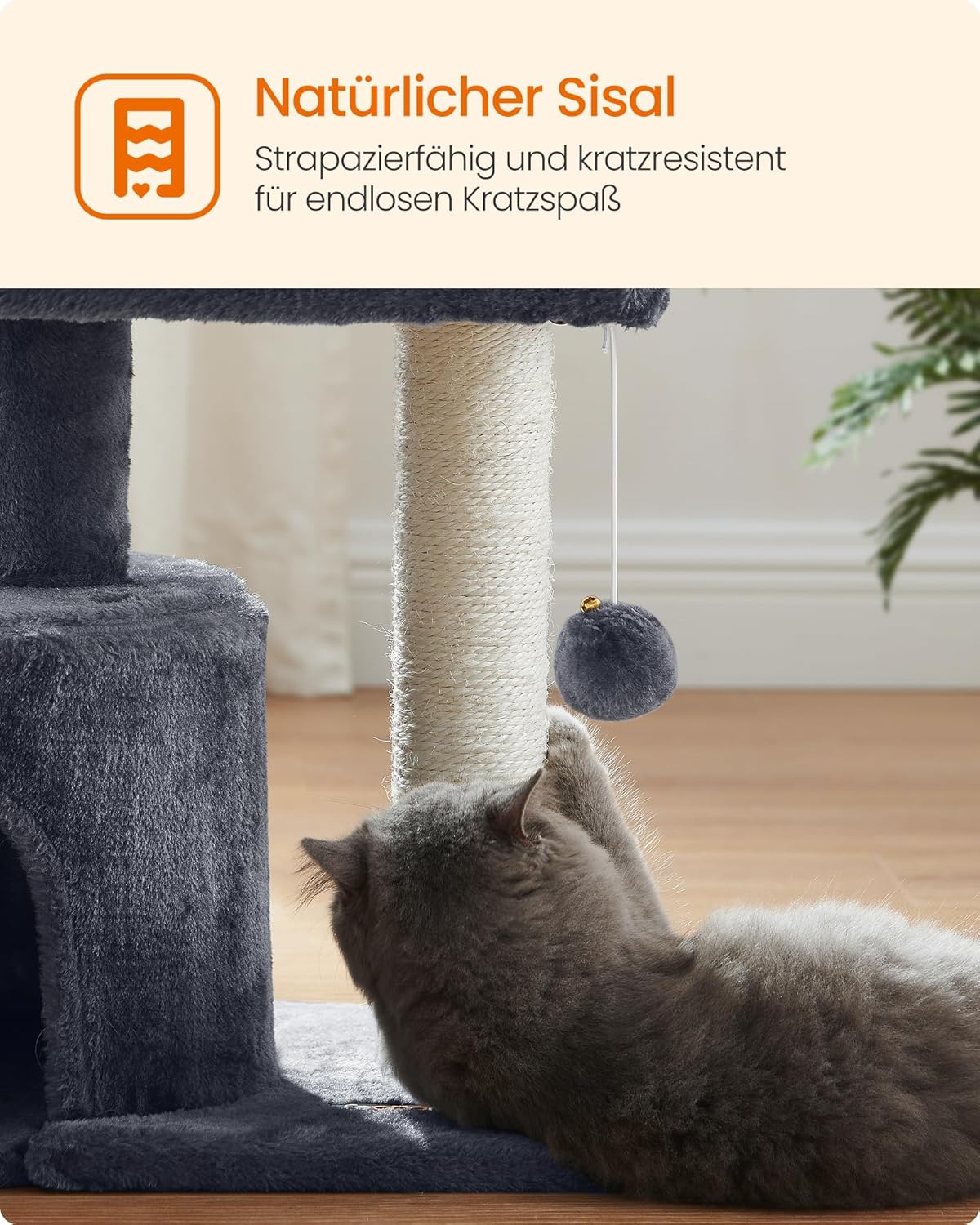 Katzenkratzbaum mit Sisalstamm und Plattform, rauchgrau