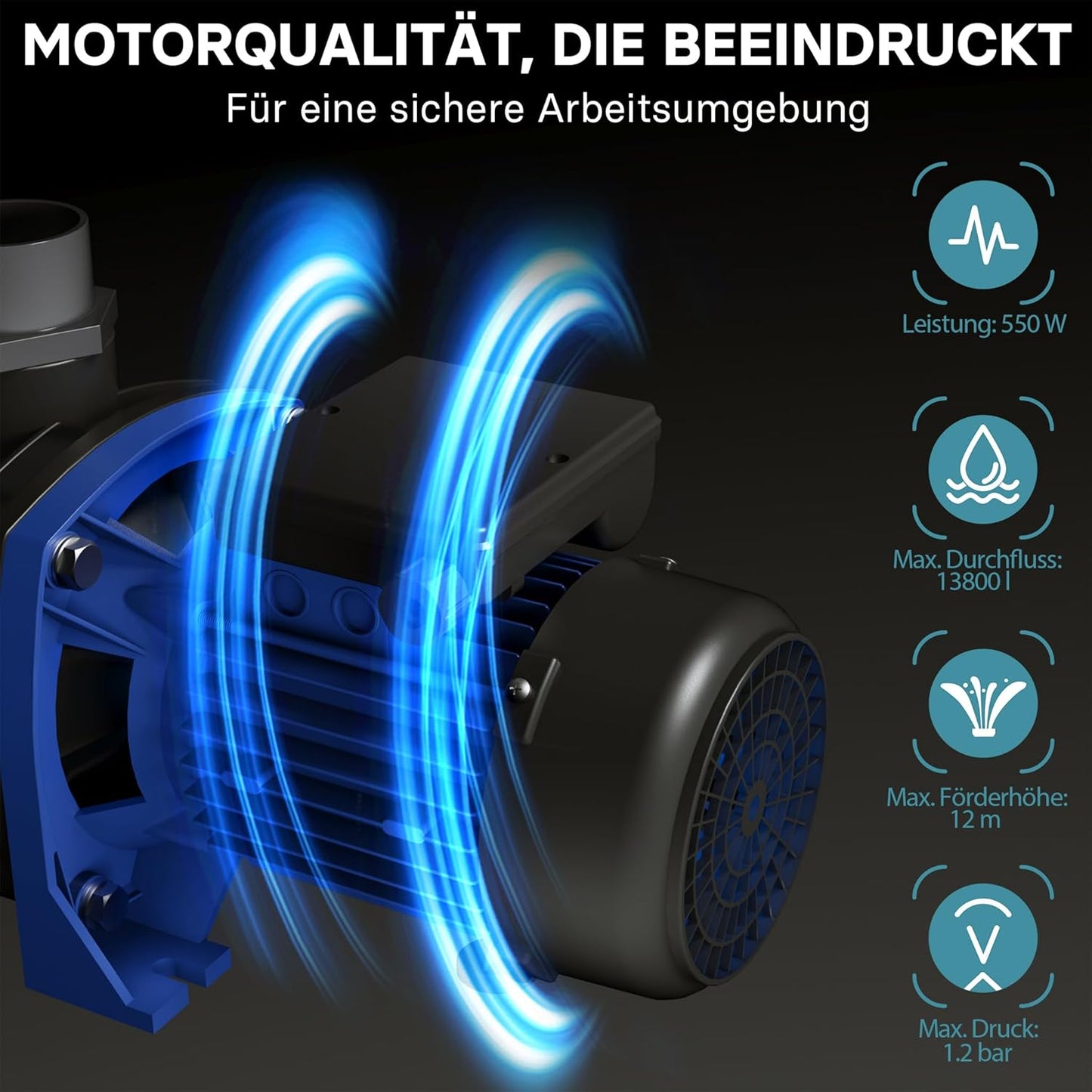 Schwimmbadpumpe, 13800 l/h 550 W
