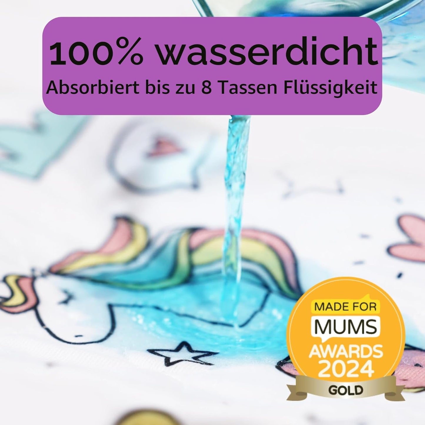 Wasserdichte Bettunterlage für Kinder (2er-Pack), Einhorn - Klein (Bis 90cm Breite) 2er-Pack