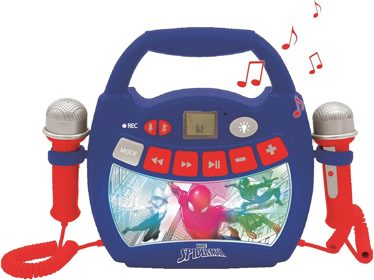 MP320SPZ Spider-Man-Tragbarer digitaler Karaoke-Player für Kinder-Mikrofone, Lichteffekte, Spider-Man