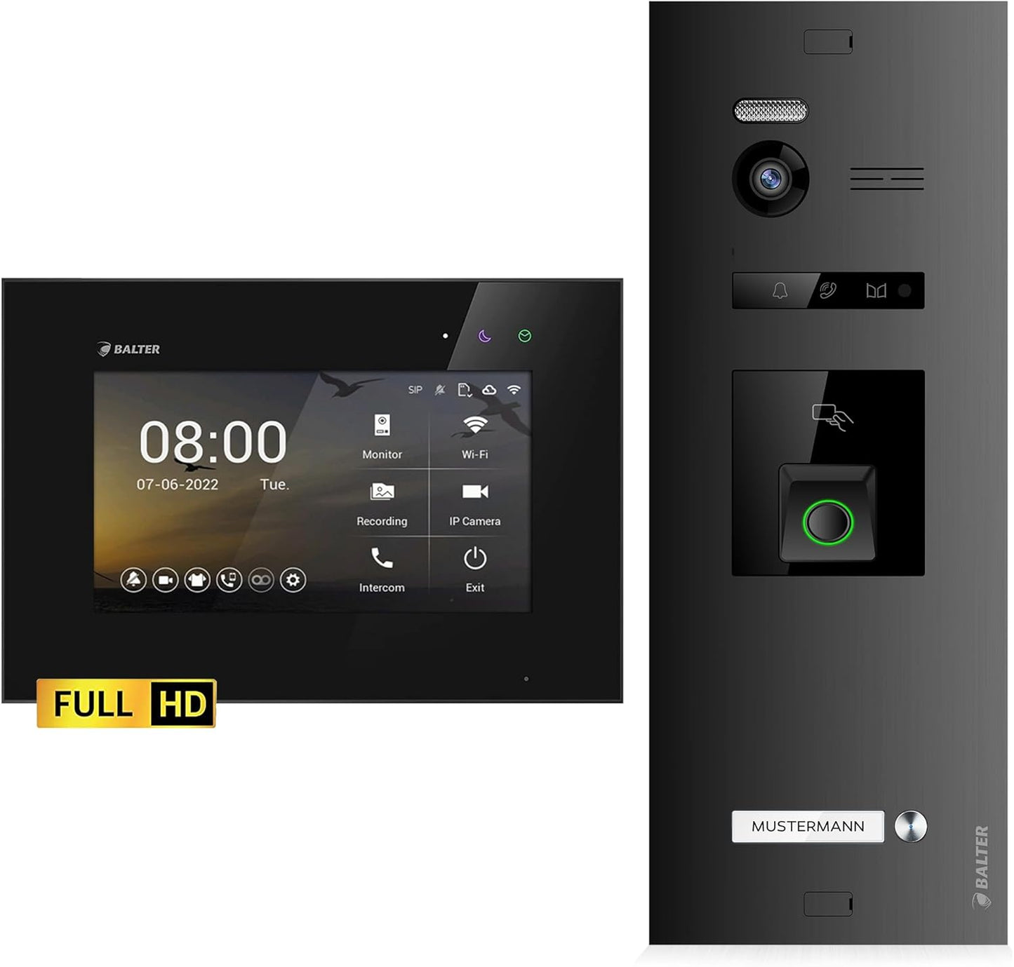 EVO-HD Video Türsprechanlage mit Fingerprint & Kamera, 1 Monitor, Ohne App C. Schwarz/Schwarz