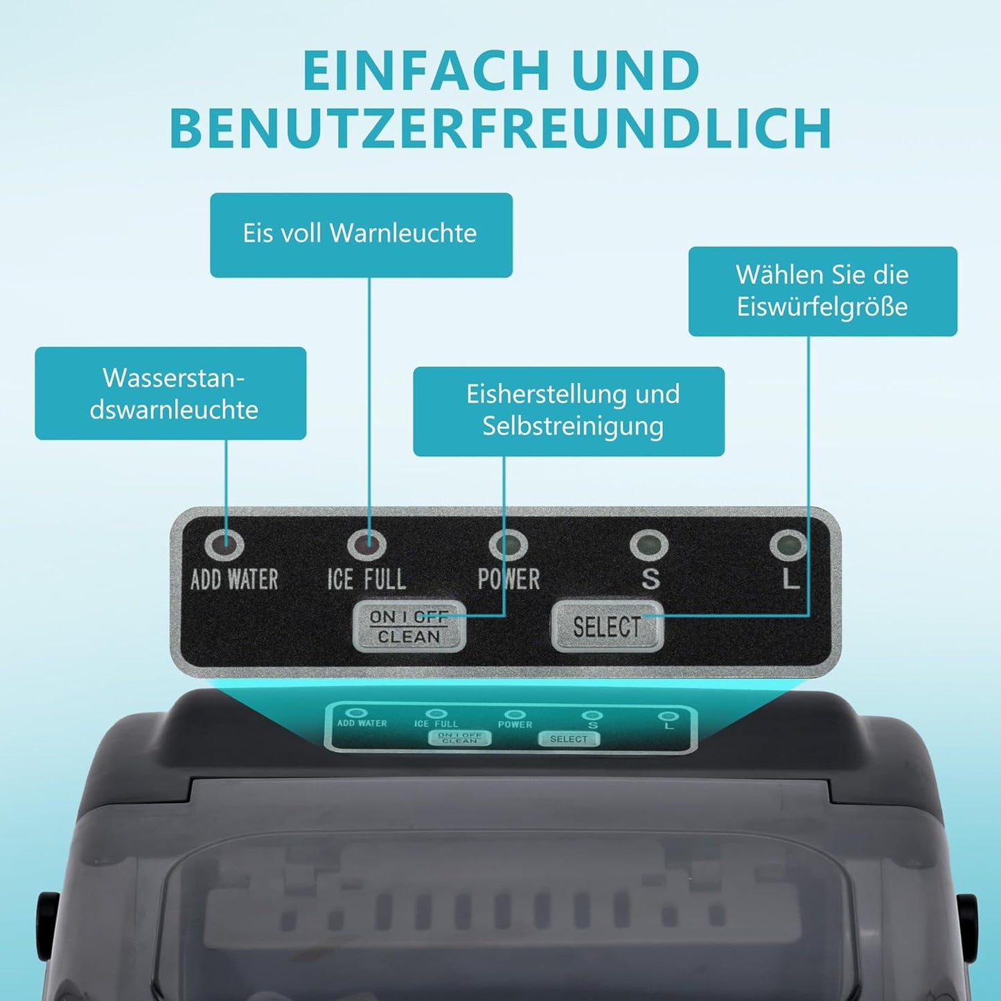 Eiswürfelmaschine, 1.2L, Schwarz-12kg