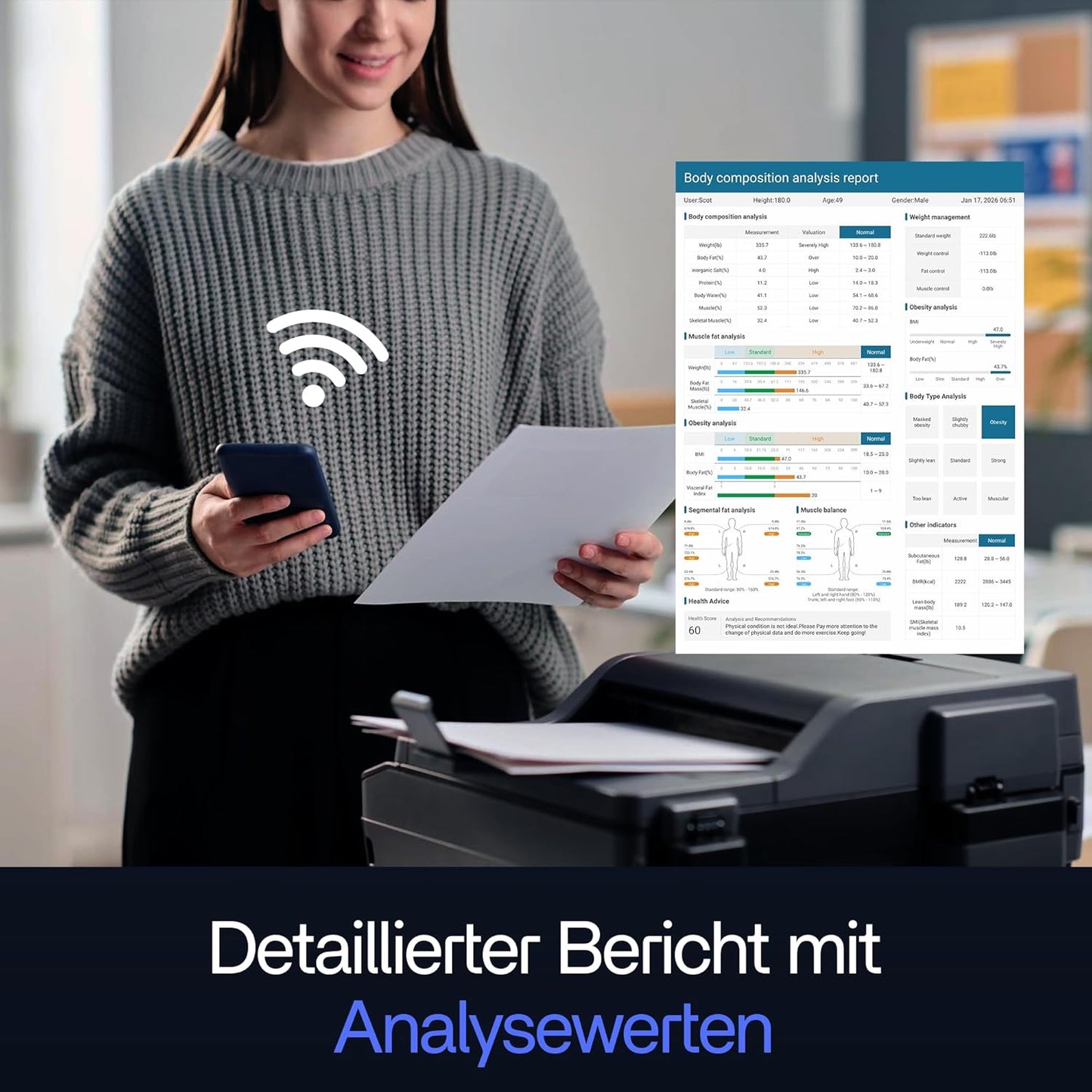 Körperanalyse-Waage mit 8-Elektroden & App