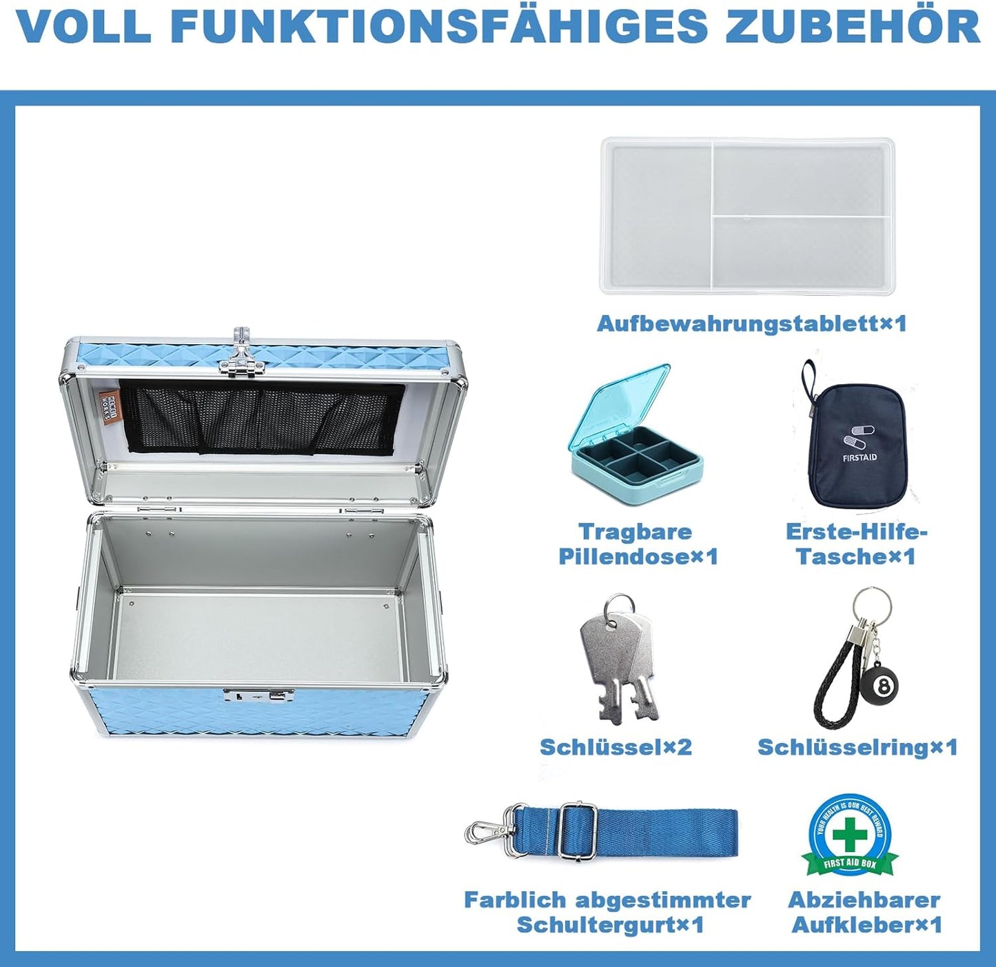 Abschliessbare Medikamentenbox, Blue Large