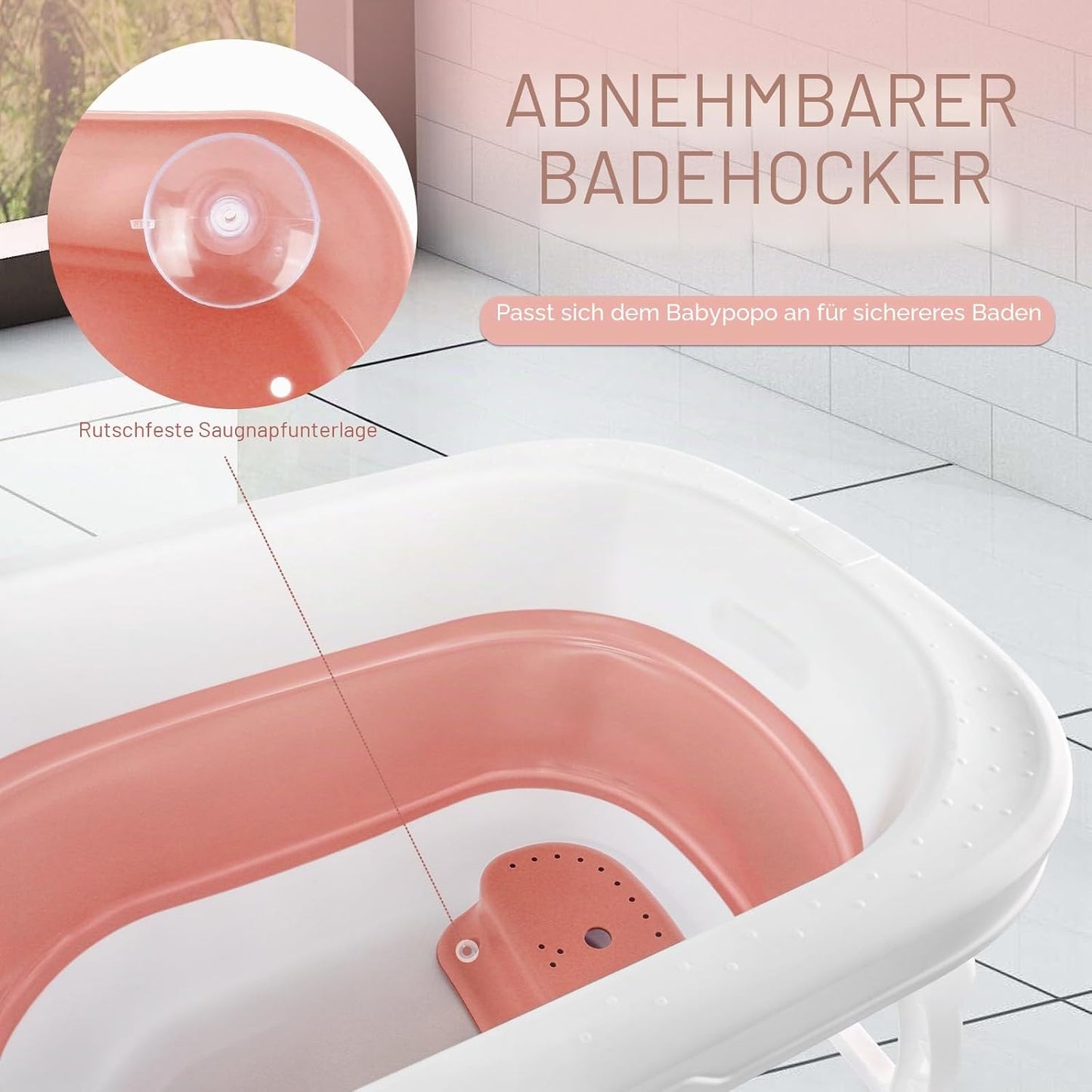 Zusammenklappbare Babybadewanne mit Badesitz, 72 * 51 * 42cm Rosa