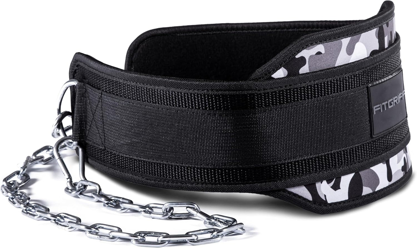 Dip Gürtel mit Kette und Karabiner für Krafttraining, Camo Einheitsgröße