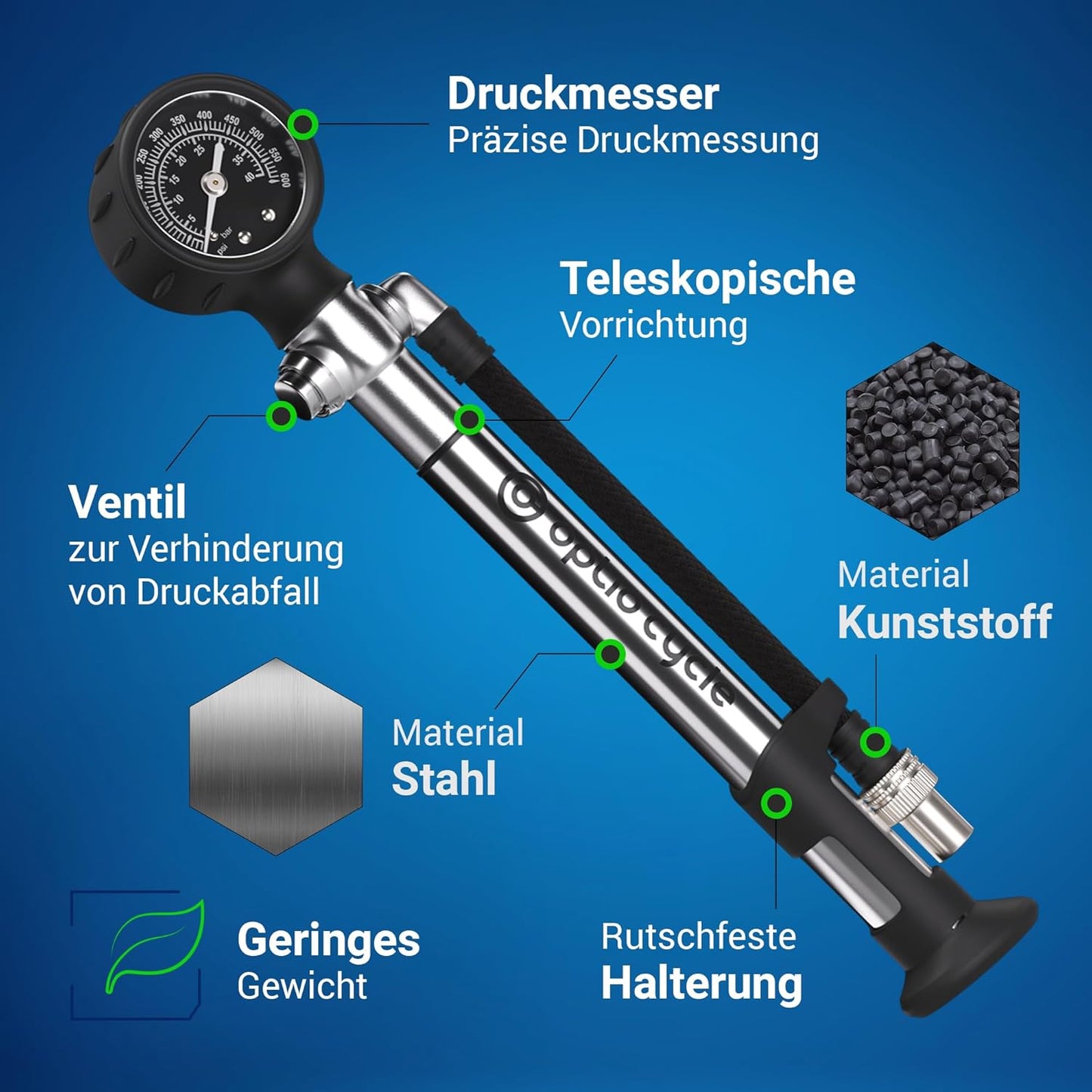 Hochdruck Dämpferpumpe Velo, 600 PSI / 40 Bar