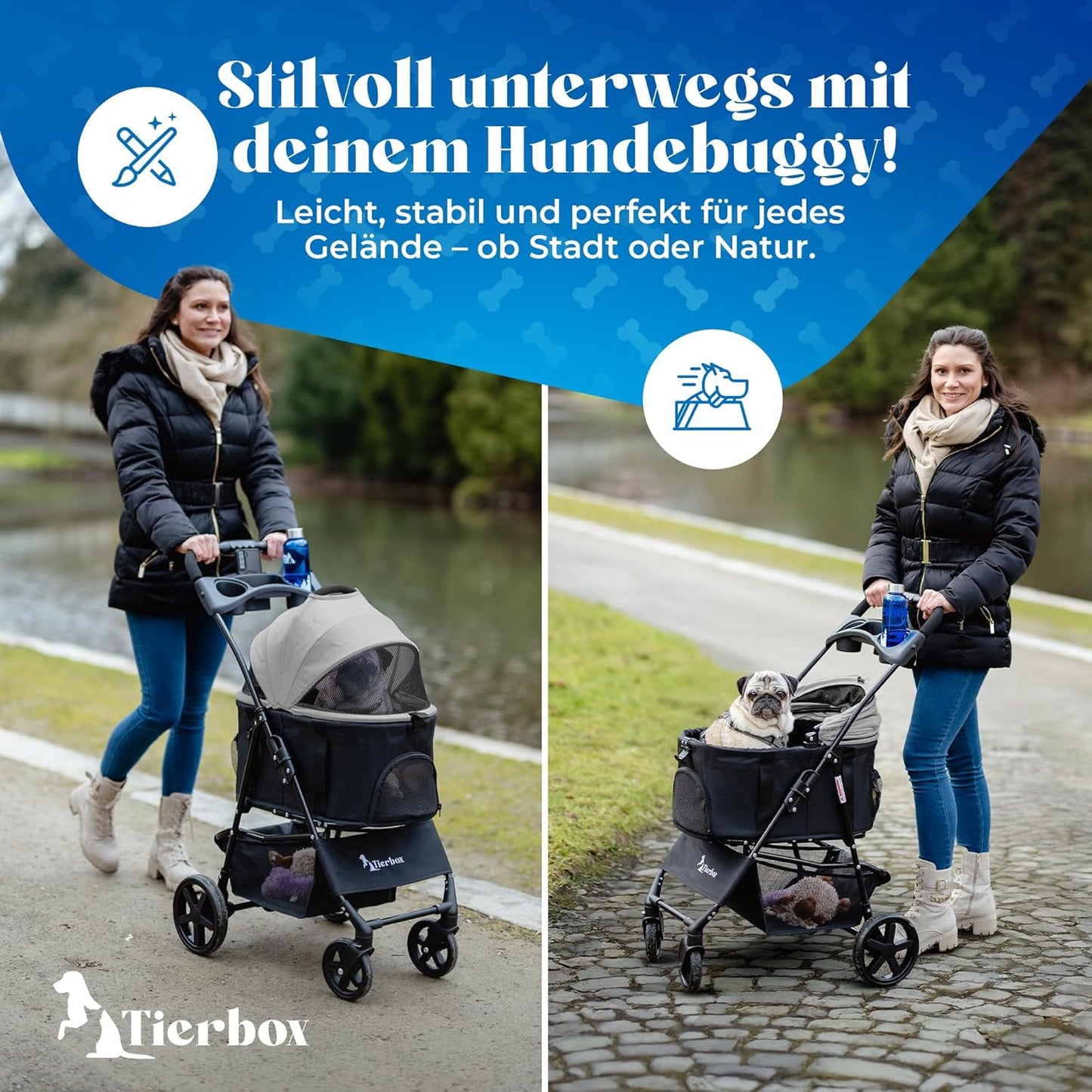 Klappbarer Hundebuggy bis 15 kg Traglast, Grau