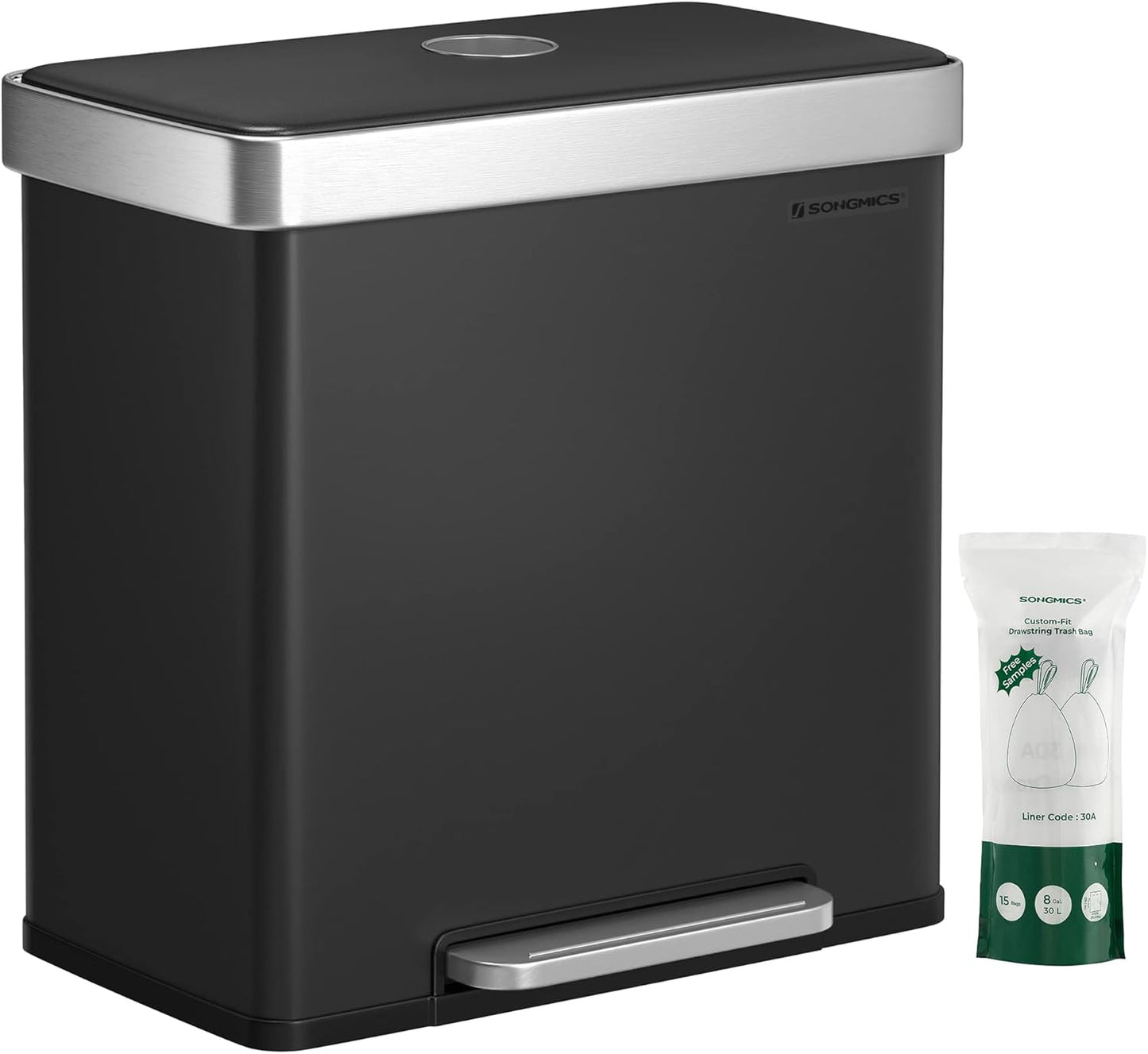 Softclose Mülltrennsystem 2 x 30 Liter, Rabenschwarz