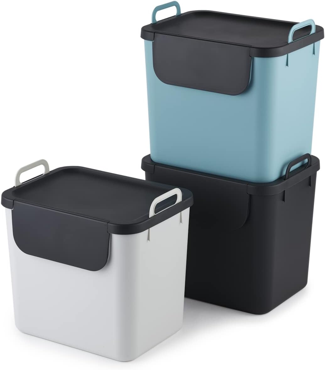 Mülltrennsystem-Set, anthrazit/blau/weis