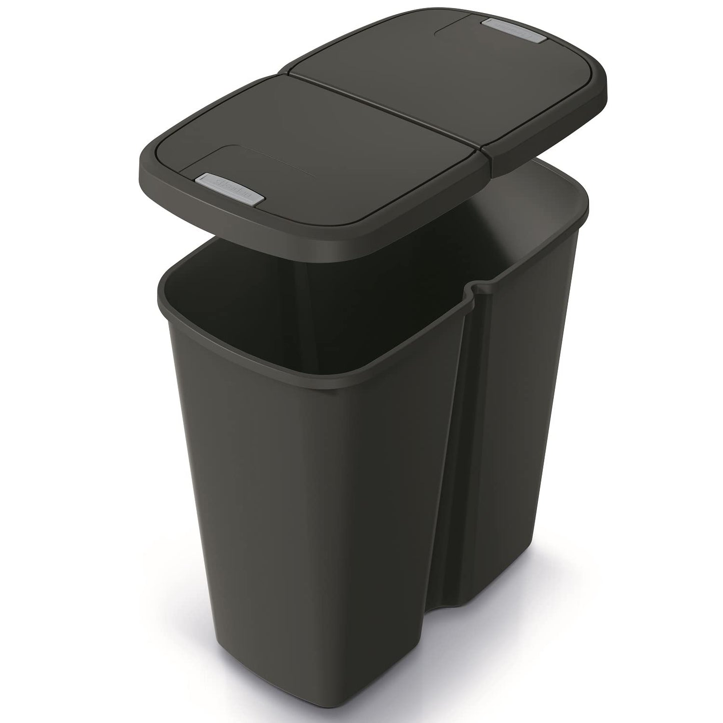 Mülleimer mit 2 Fächern (2x 25L) für Mülltrennung, Schwar-Schwarz