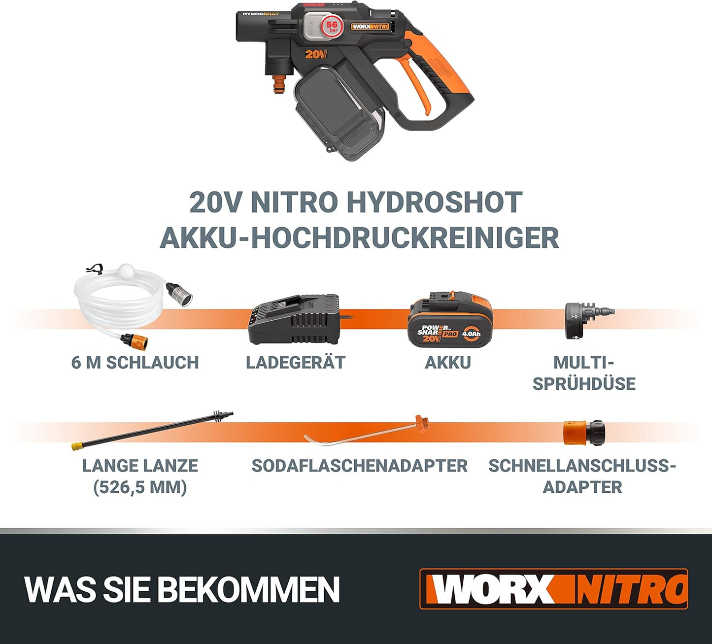 Akku-Hochdruckreiniger Hydroshot 20V, inkl. 4Ah Akku & Ladegerät