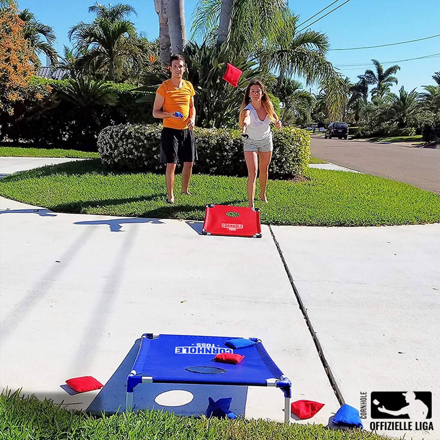 Cornhole Spiel-Set inkl. 2 Boards + 8 Säckchen, Cornhole Toss