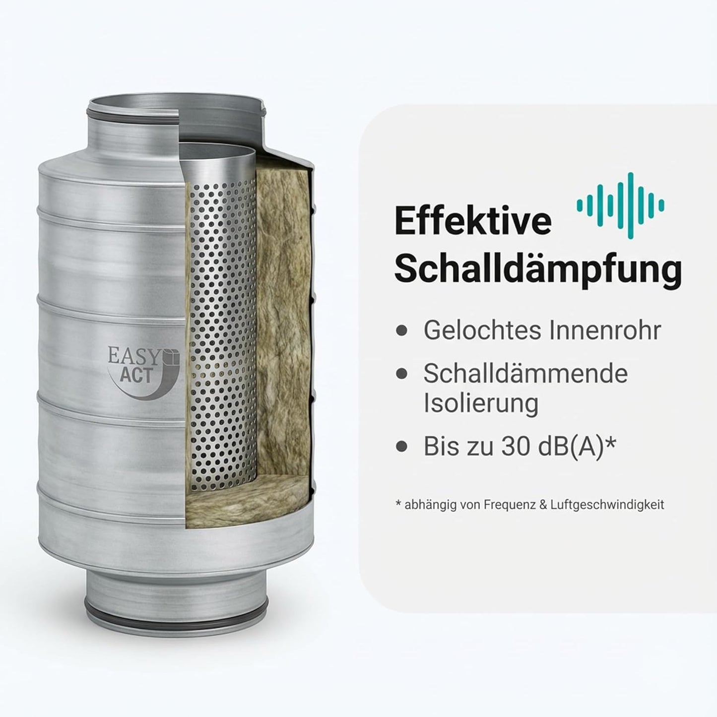 Schalldämpfer für Lüftungssysteme, 125 mm, 30 cm, 125 mm / 30 cm