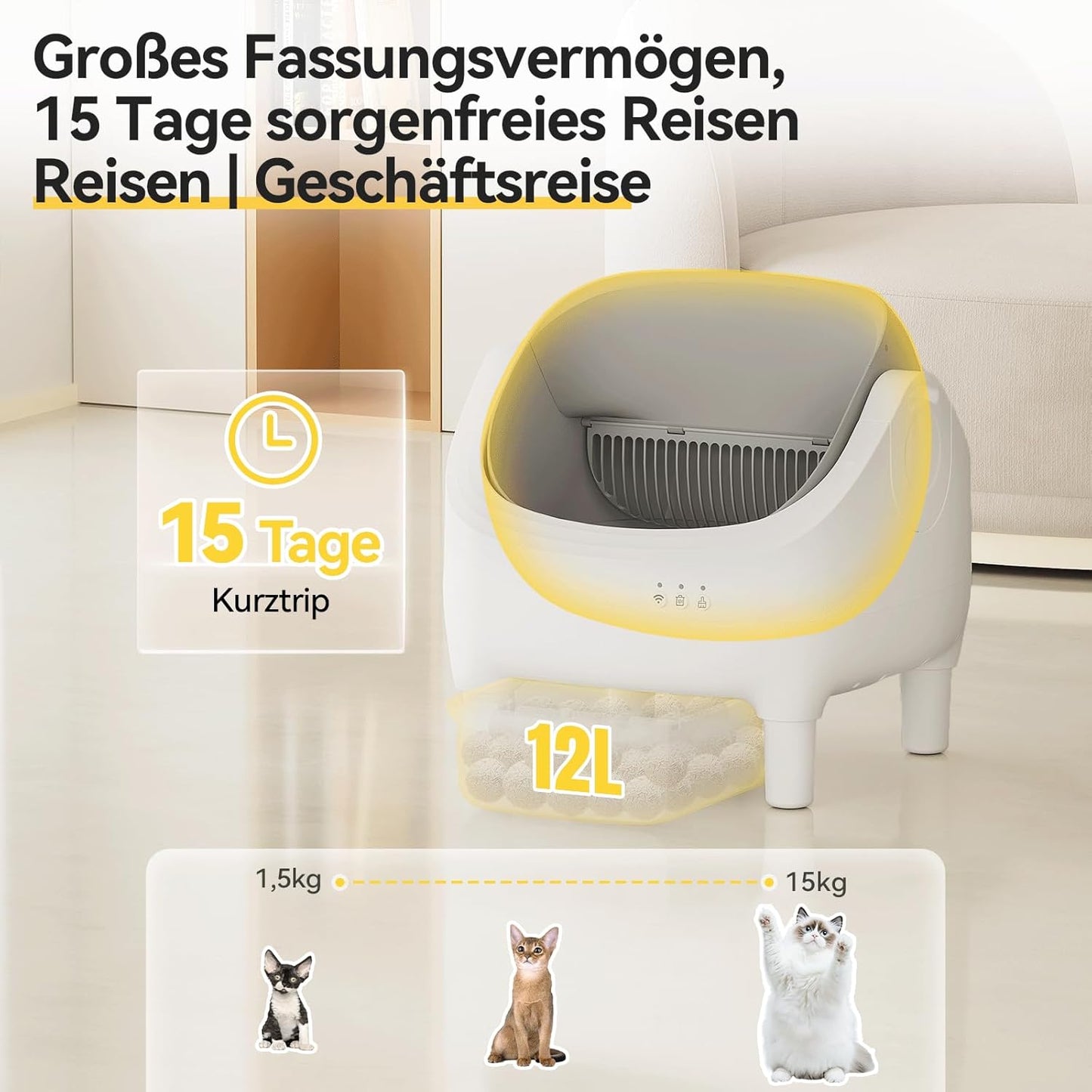 Selbstreinigende Katzenstreu-Box mit App-Steuerung, XXL-3