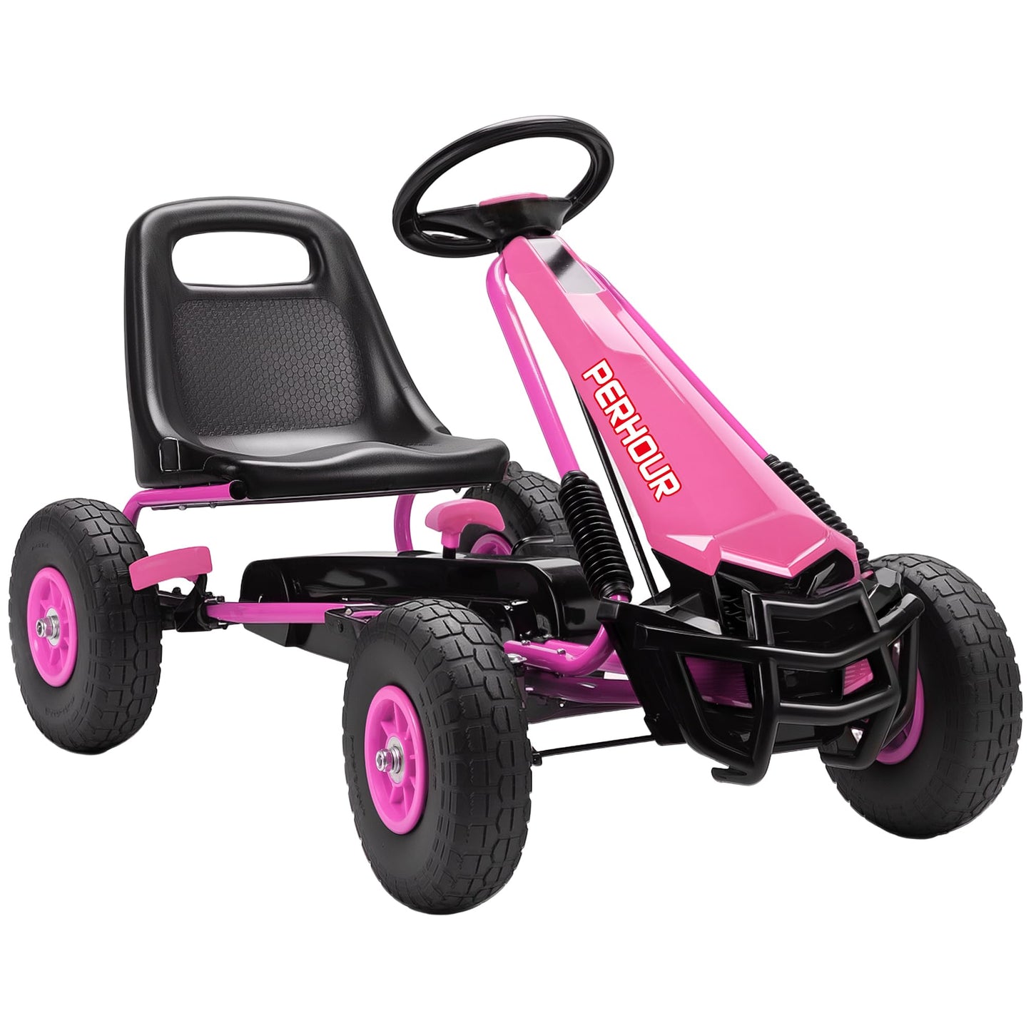 Kinder-Gokart mit verstellbarem Sitz und Handbremse, Rosa