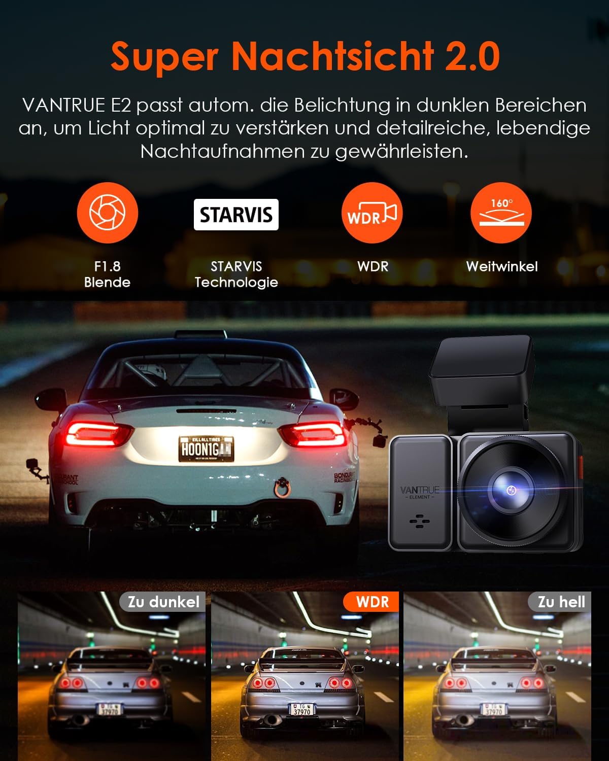 Dashcam E2 Dual-Kamera mit 2.7K Auflösung und GPS