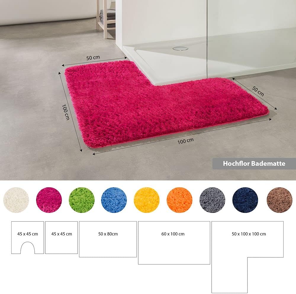 Duschvorleger mit Eckausschnitt, Eckbadematte 50 x 100 x 100 cm Fuchsia