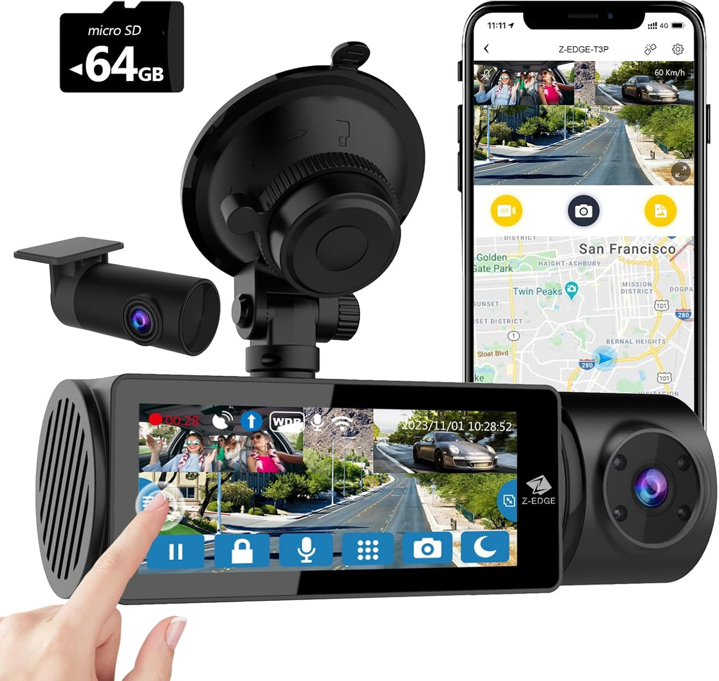 Dashcam T3P 3-Kanal 5K mit GPS & Wi-Fi, T3P