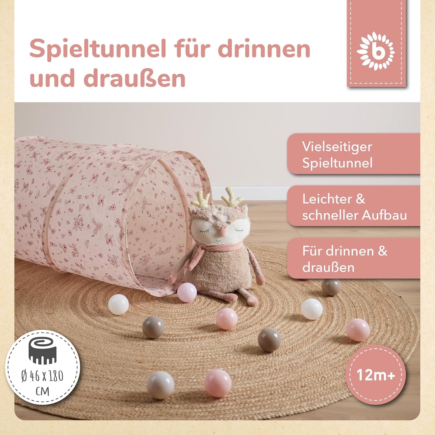Pop Up Spieltunnel Dreamy Flowers (180 x 46 cm), Dreamy Flowers