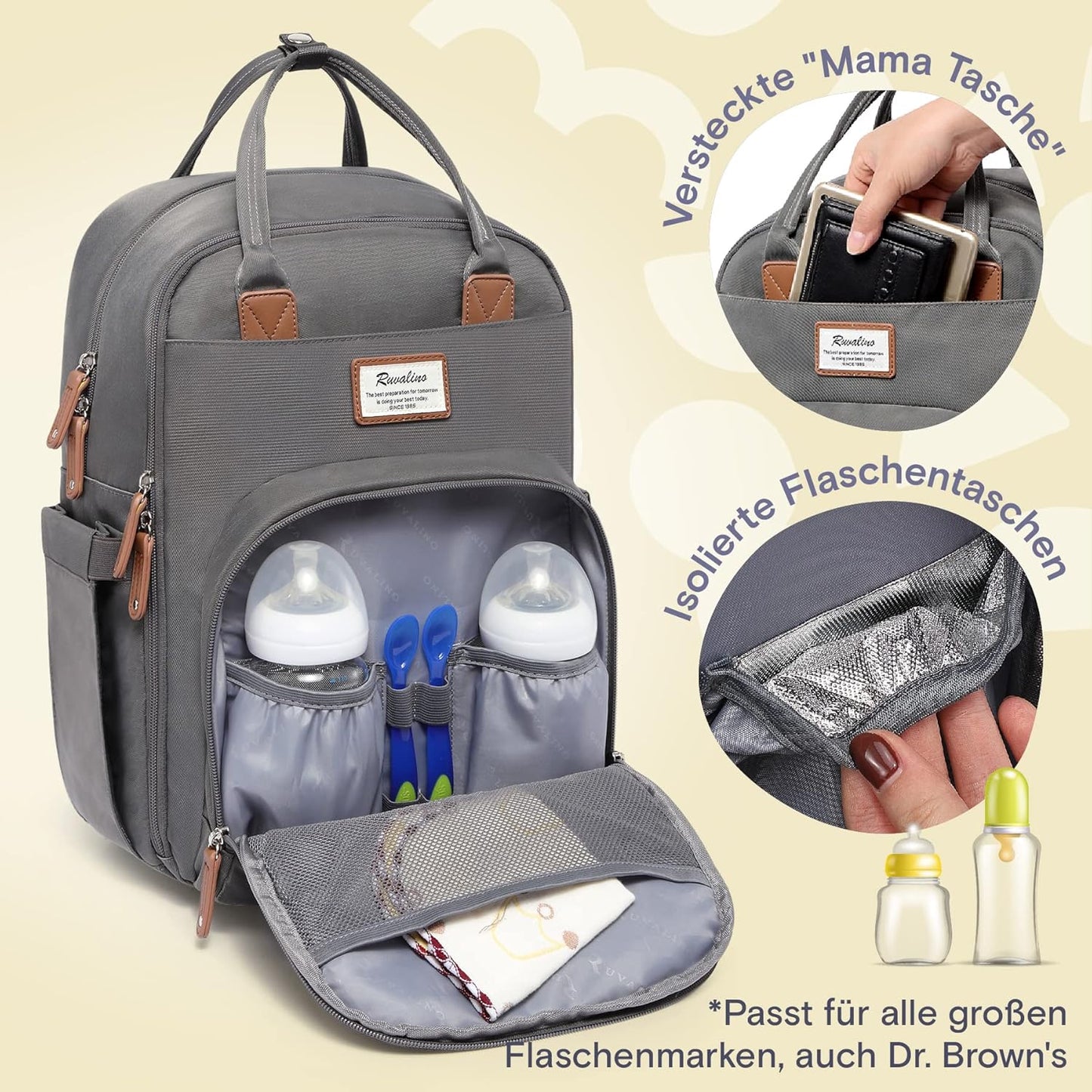 Wickelrucksack mit Wickelunterlage, Dunkelgrau
