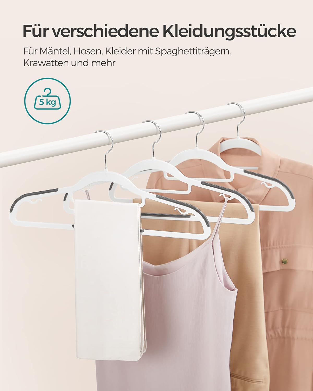 Kunststoff-Kleiderbügel-Set, Silber + Weiß + Dunkelgrau 50 Stück