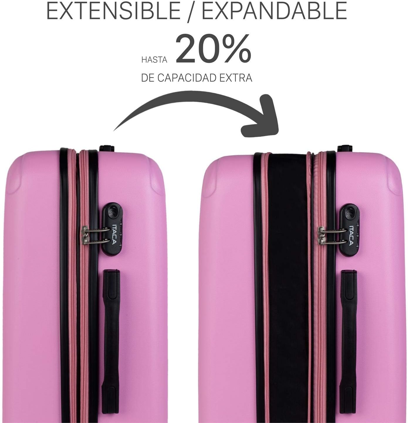 3-teiliges Hartschalenkoffer-Set mit Beautycase und Rollen, Rosa S + M + XS