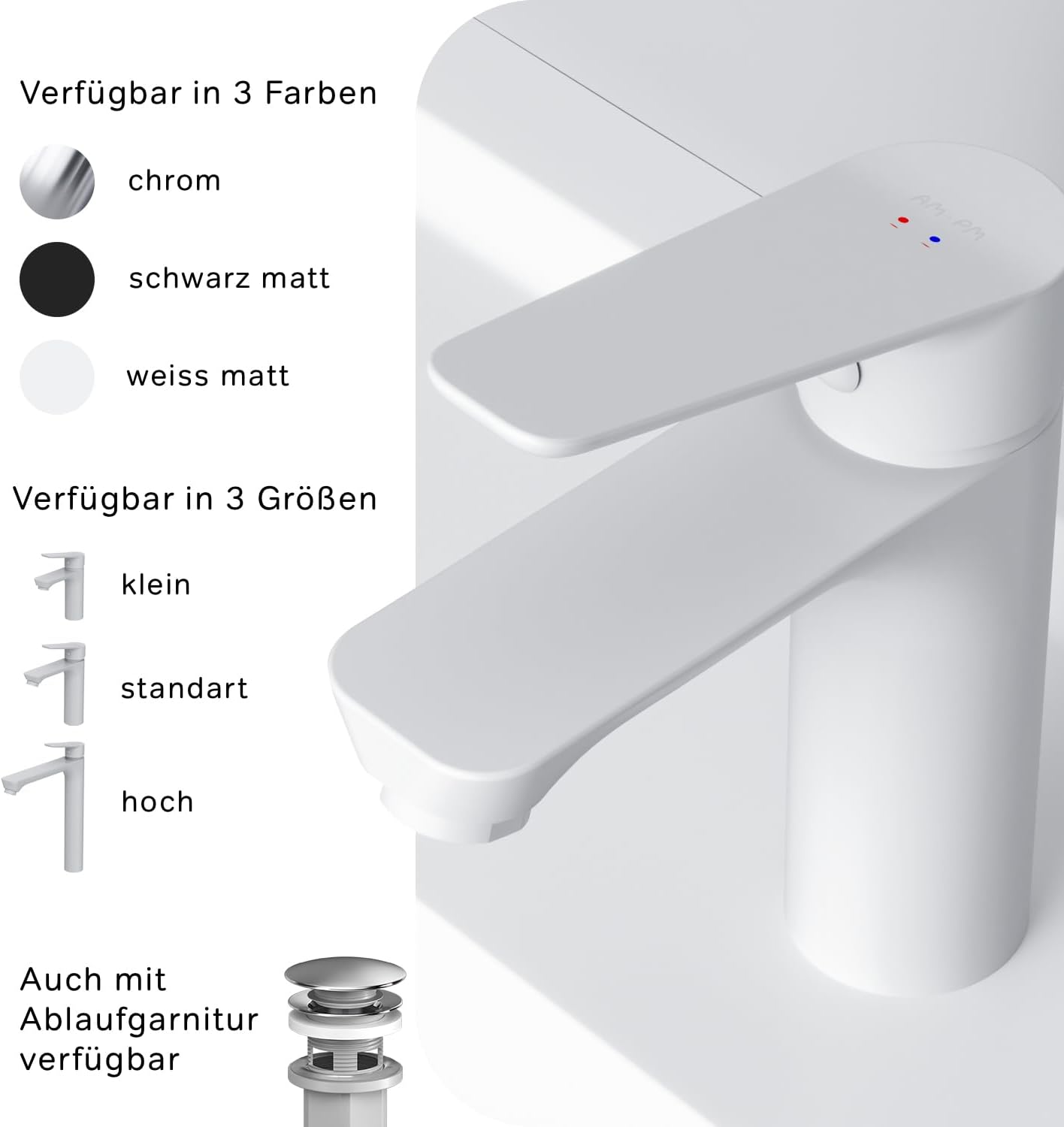 Waschtischarmatur, Standart Weiss Ohne Ablaufgarnitur