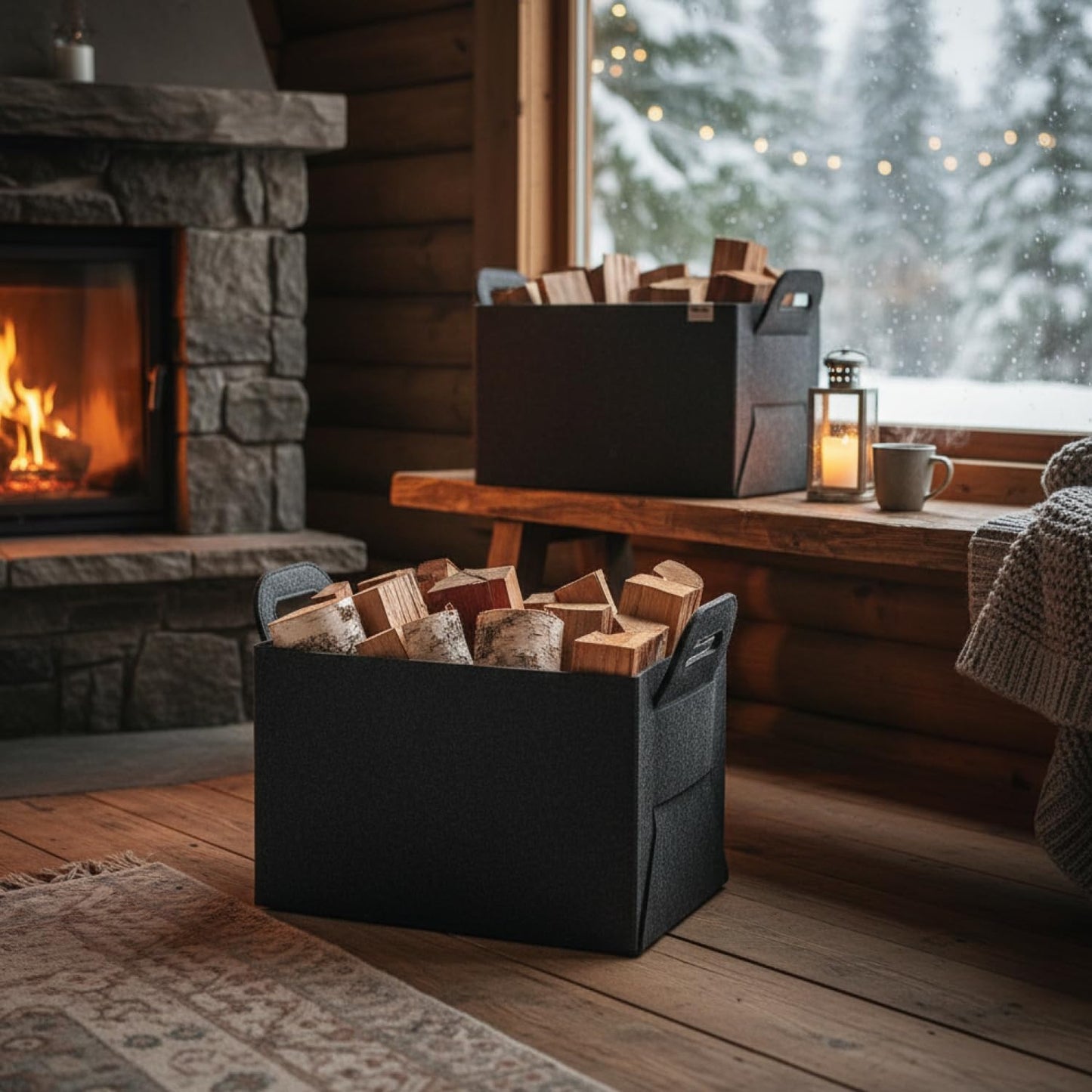 Filz-Tasche für Brennholz, 01 Stück Anthrazit 44x31cm
