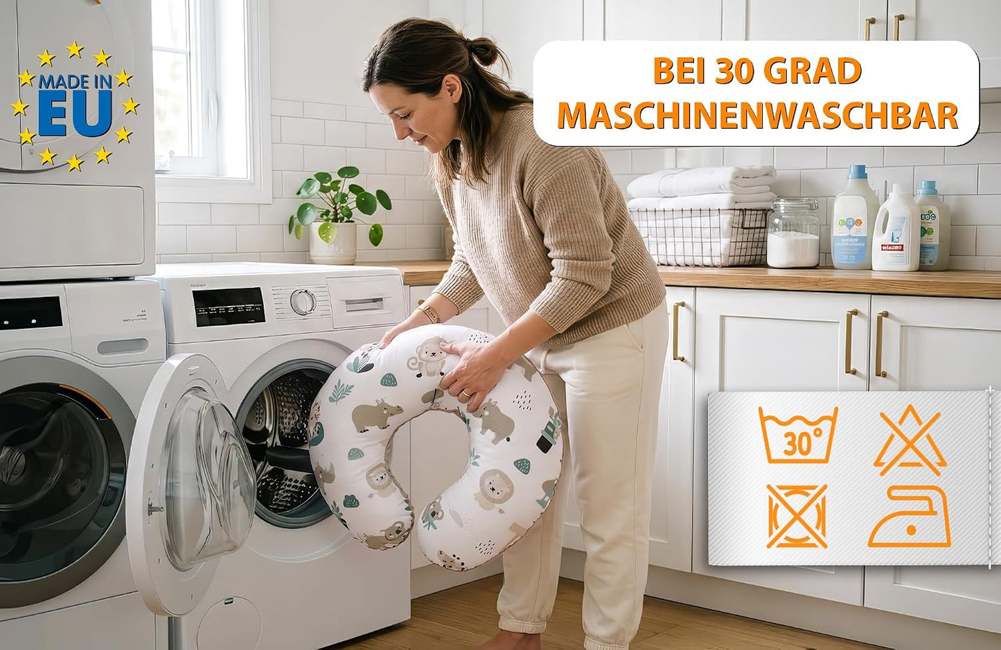 Ergonomisches Stillkissen mit abnehmbarem Bezug, 130 cm Hirsch Grau